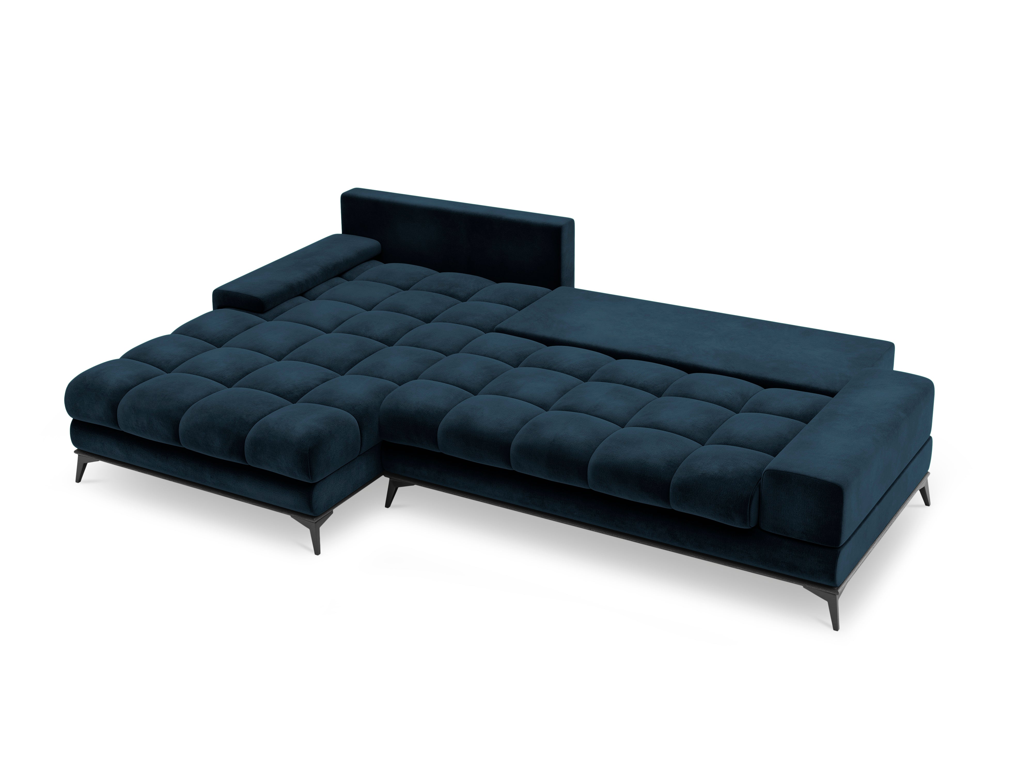 Velvet corner sofa with sleeping function left DENEB navy blue