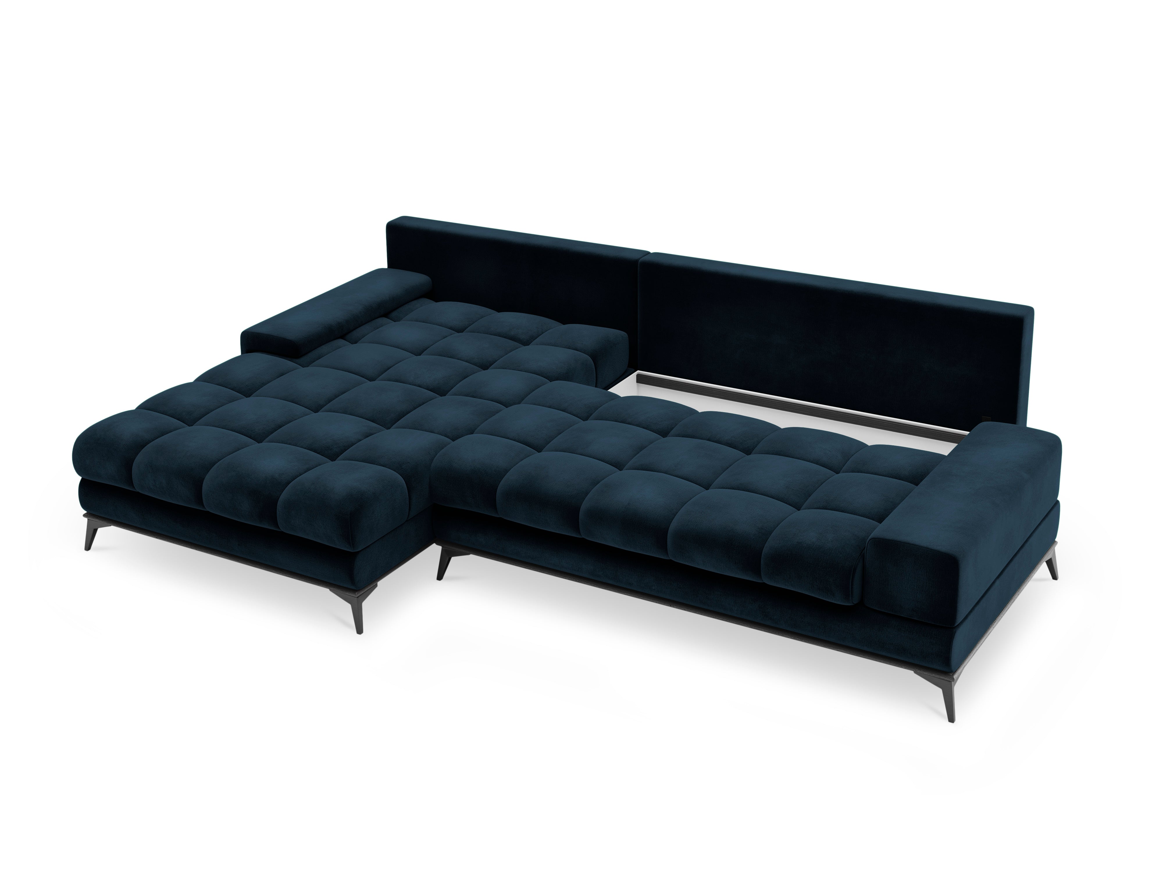 Velvet corner sofa with sleeping function left DENEB navy blue