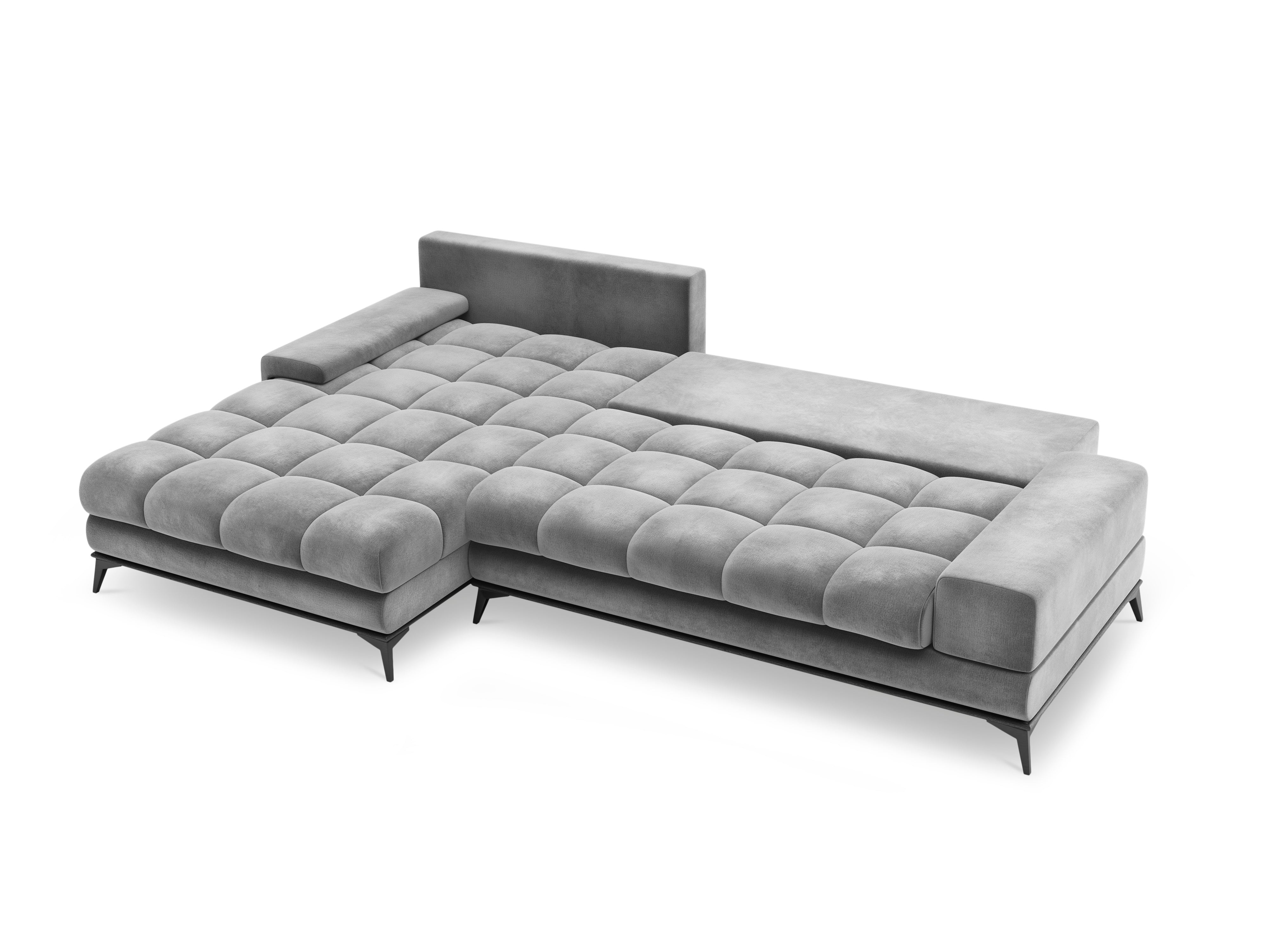 Velvet corner sofa with sleeping function left DENEB light grey