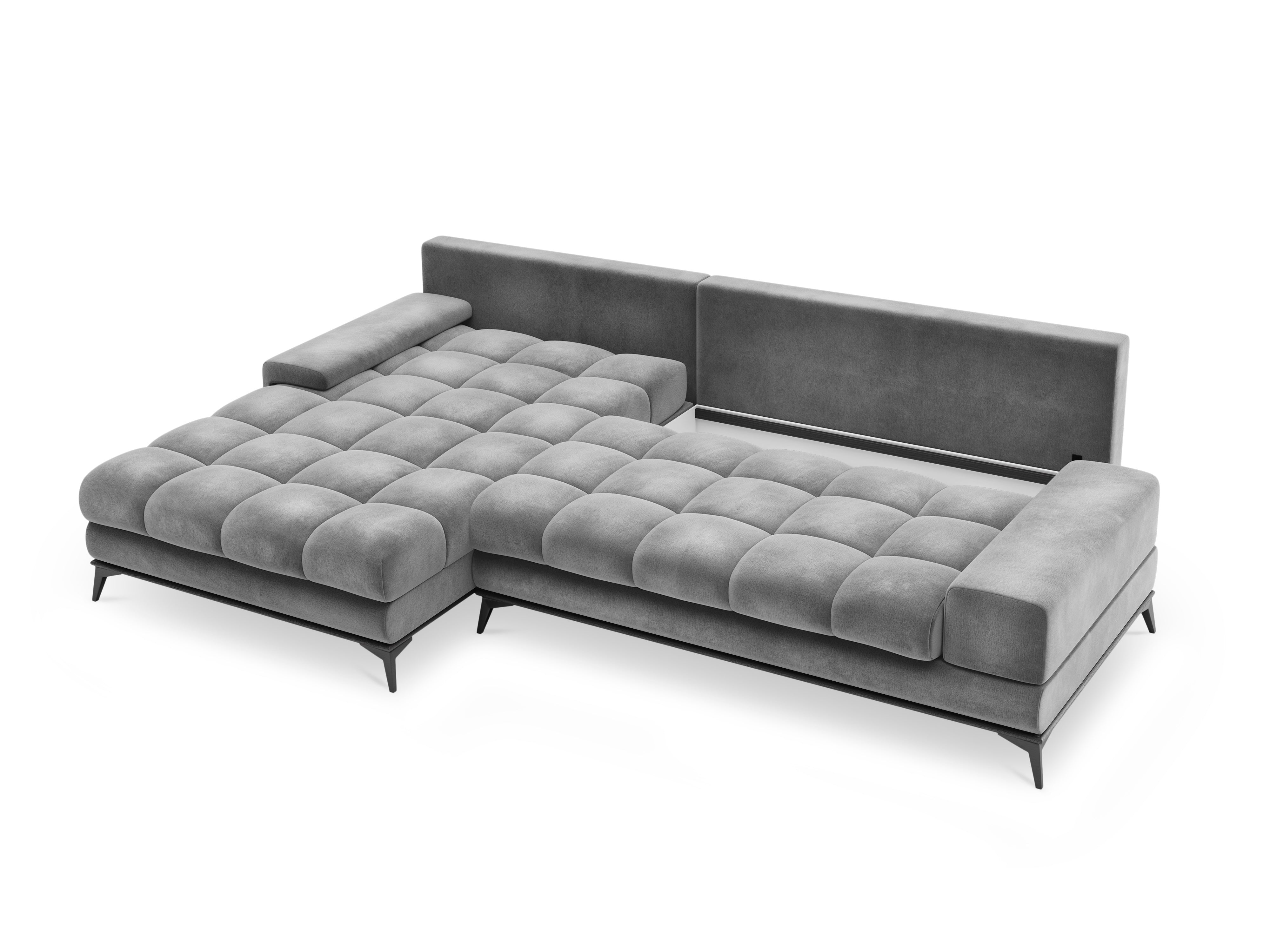 Velvet corner sofa with sleeping function left DENEB light grey