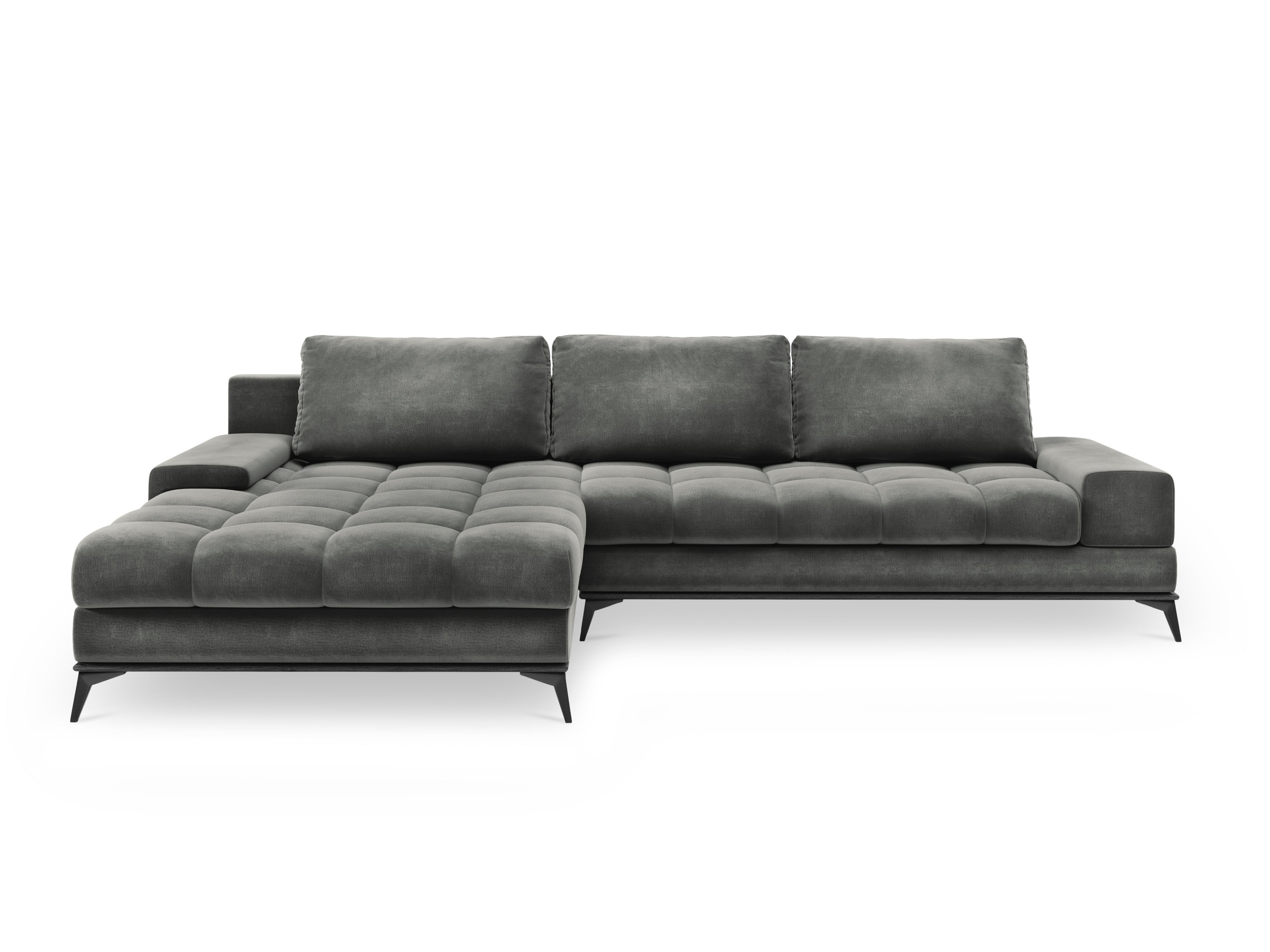 Left-facing velvet corner sofa with sleeping function DENEB grey, Windsor & Co, Eye on Design