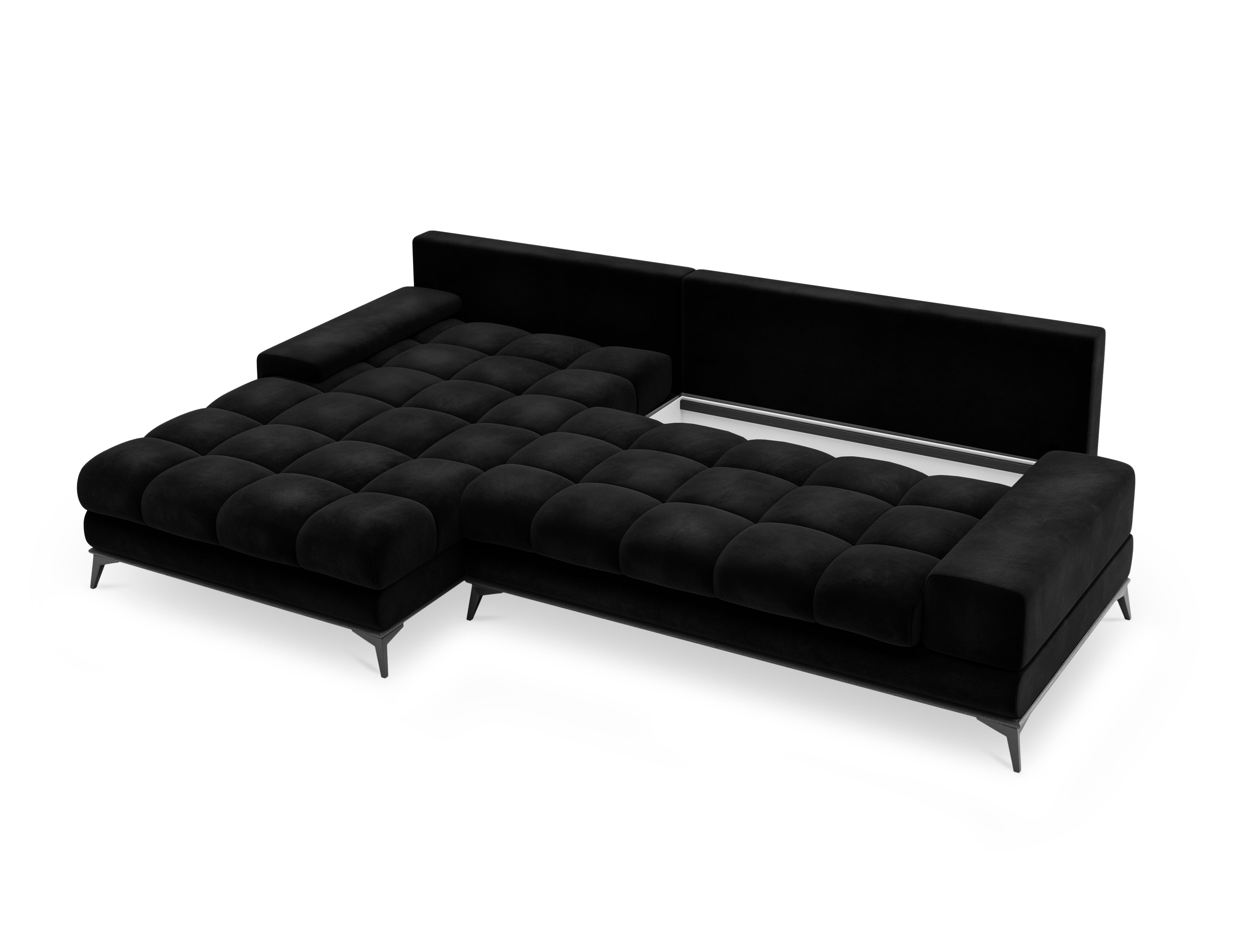 Velvet corner sofa with sleeping function left DENEB black