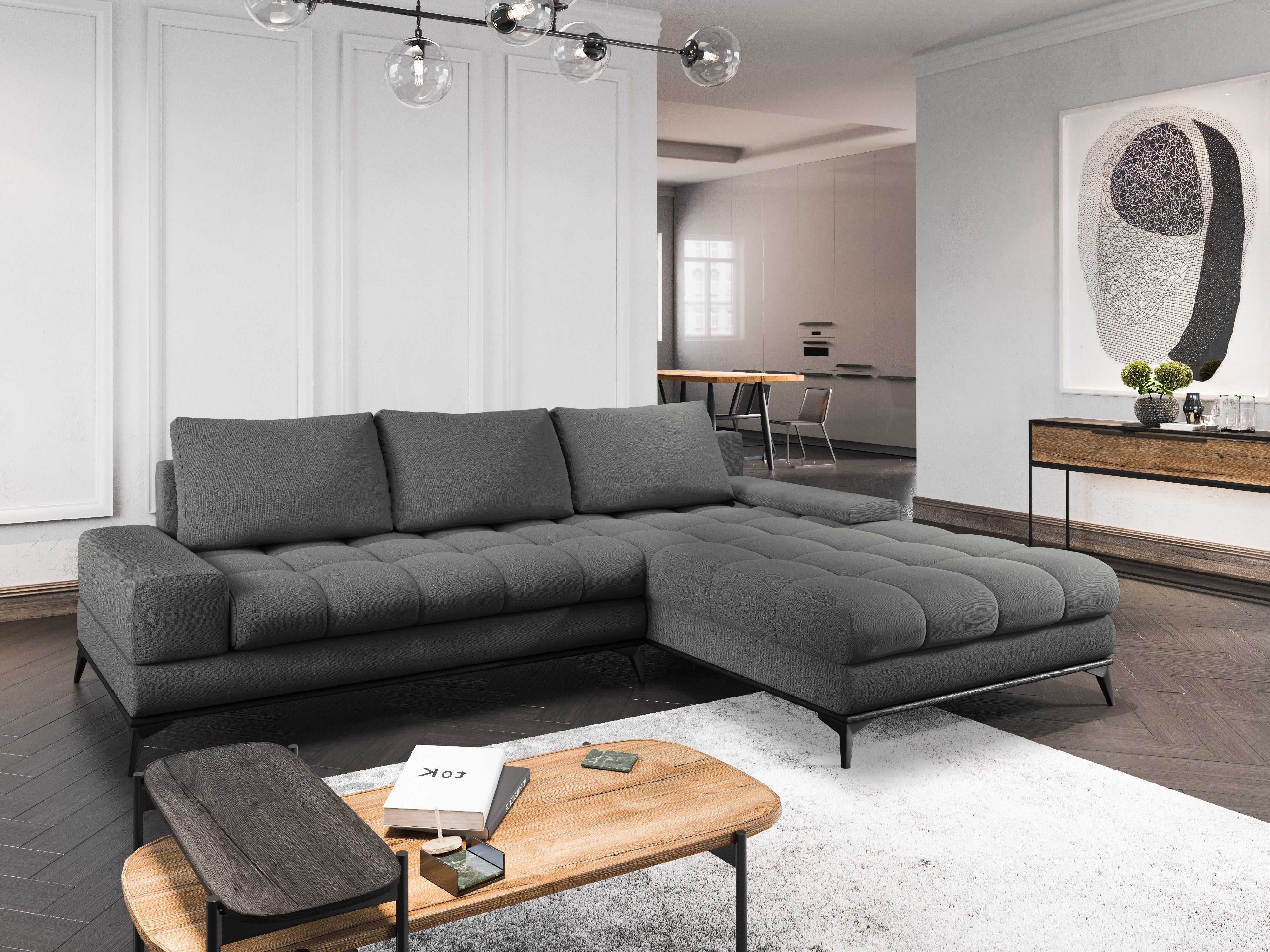 Corner sofa with a sleeping function right DENEB grey