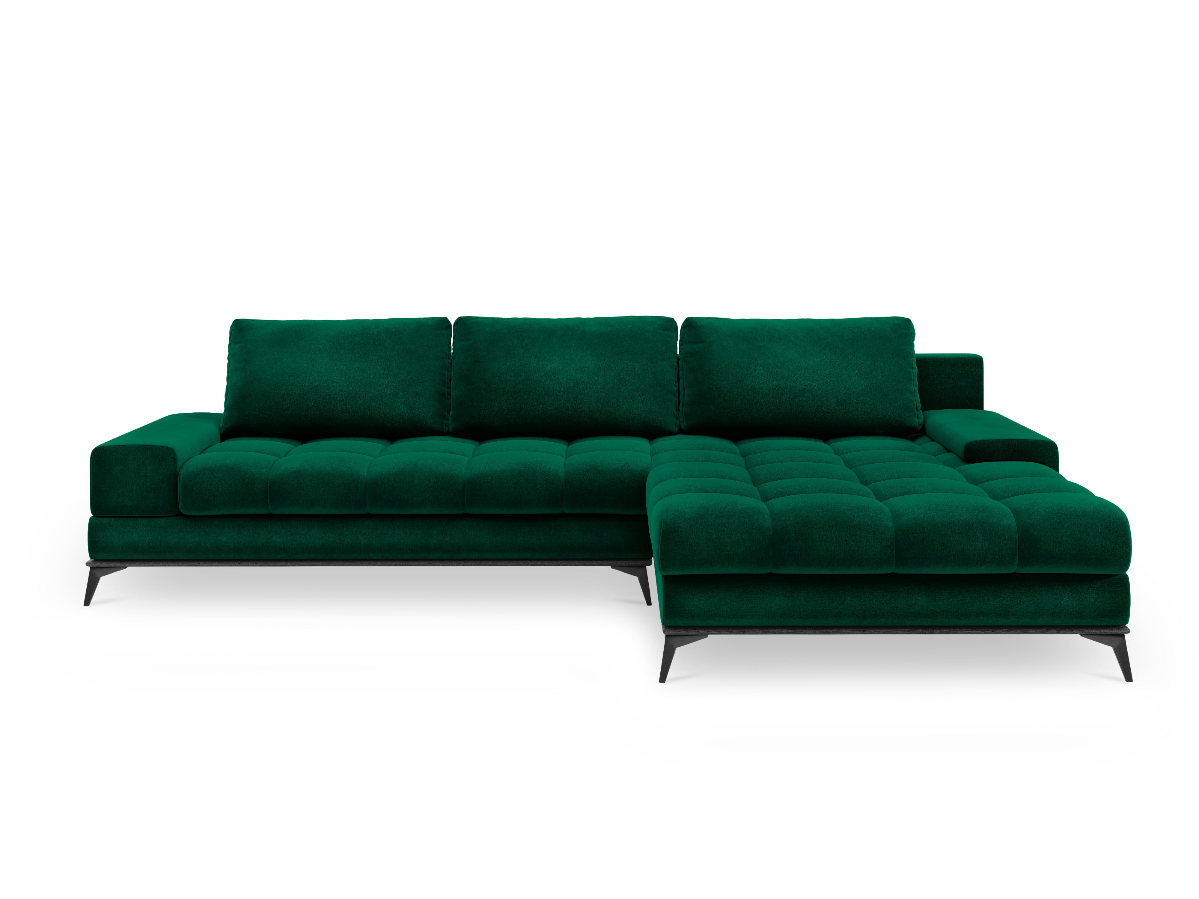Right side velvet corner sofa with sleeping function DENEB bottle green, Windsor & Co, Eye on Design