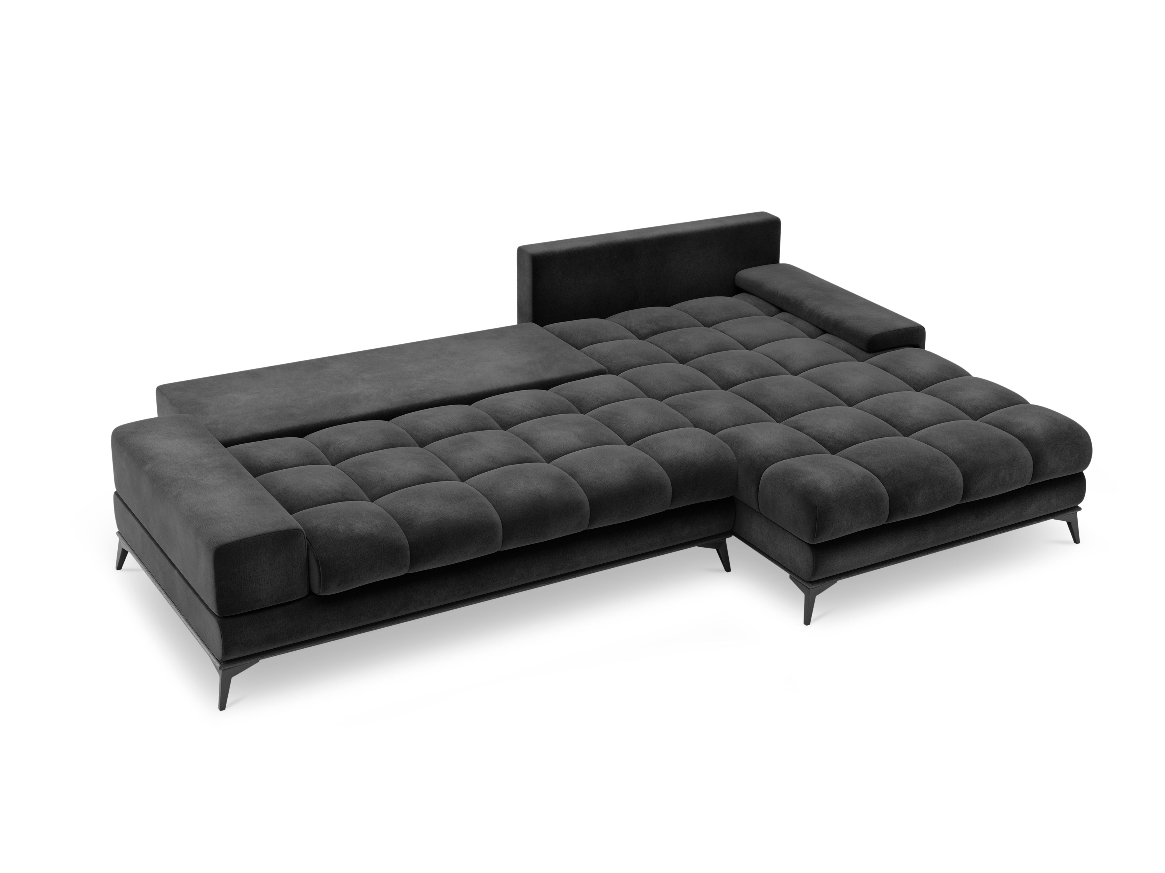 Velvet corner sofa with sleeping function right DENEB dark grey