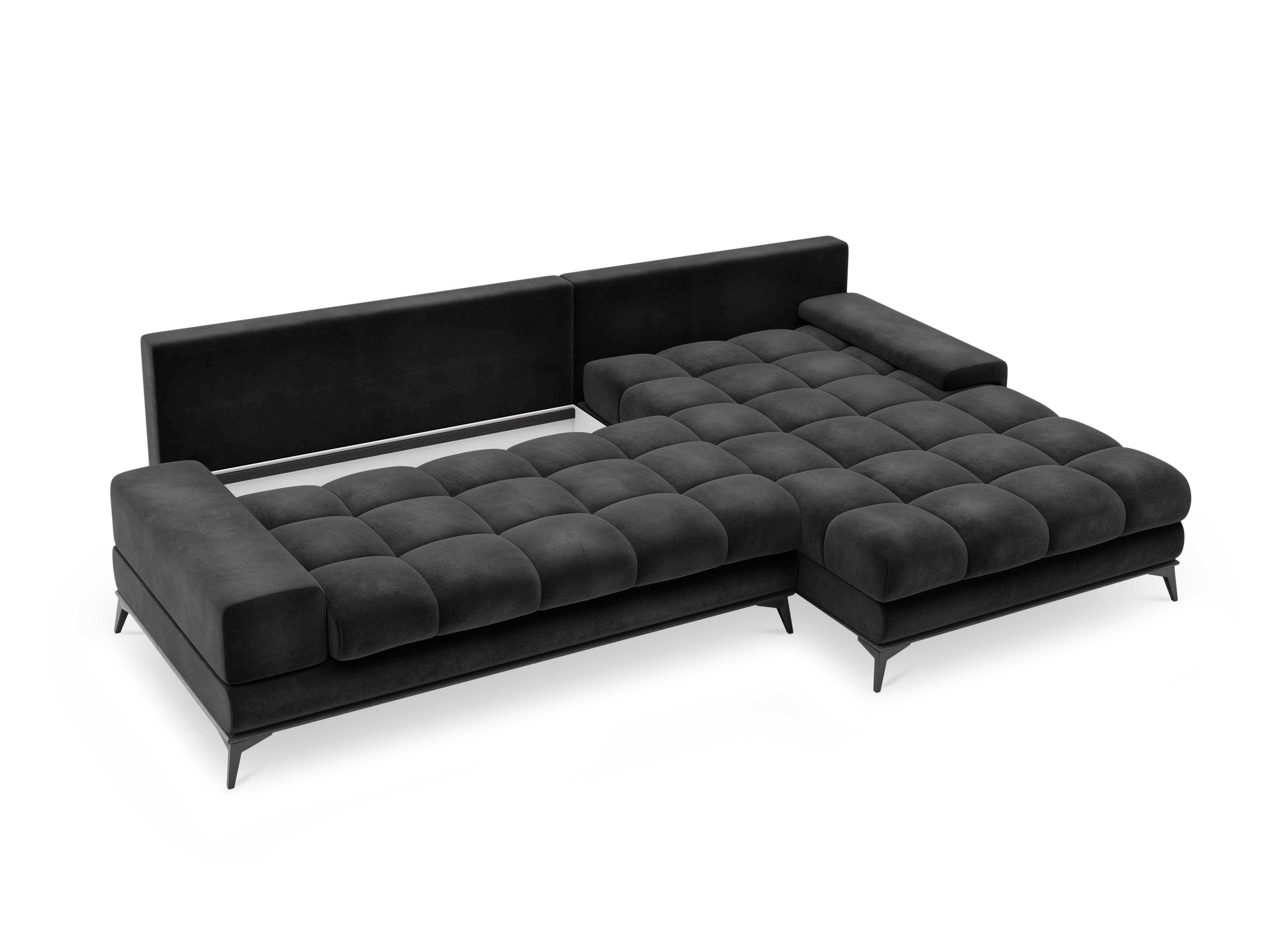 Velvet corner sofa with sleeping function right DENEB dark grey
