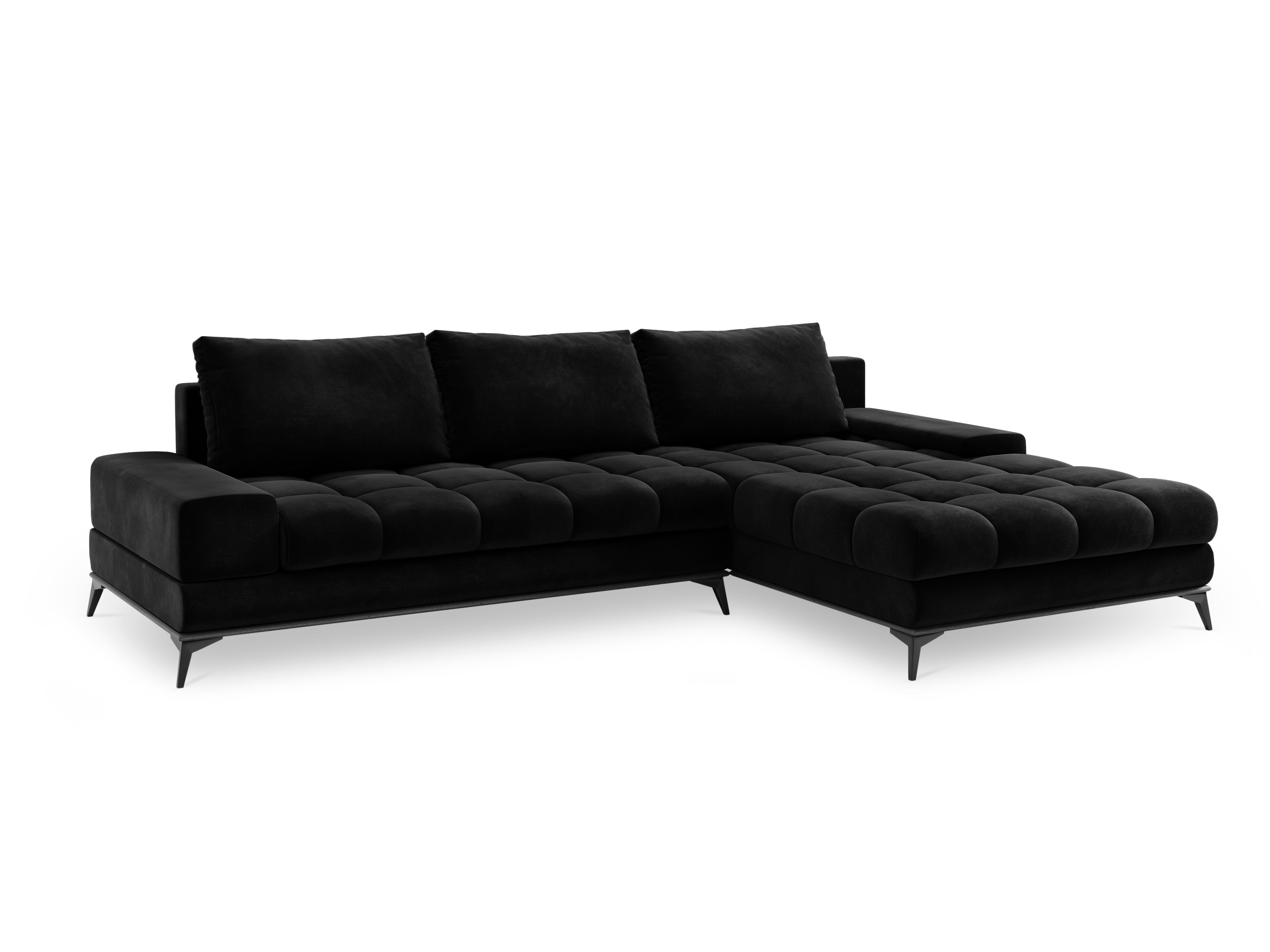 Velvet corner sofa with sleeping function right DENEB black
