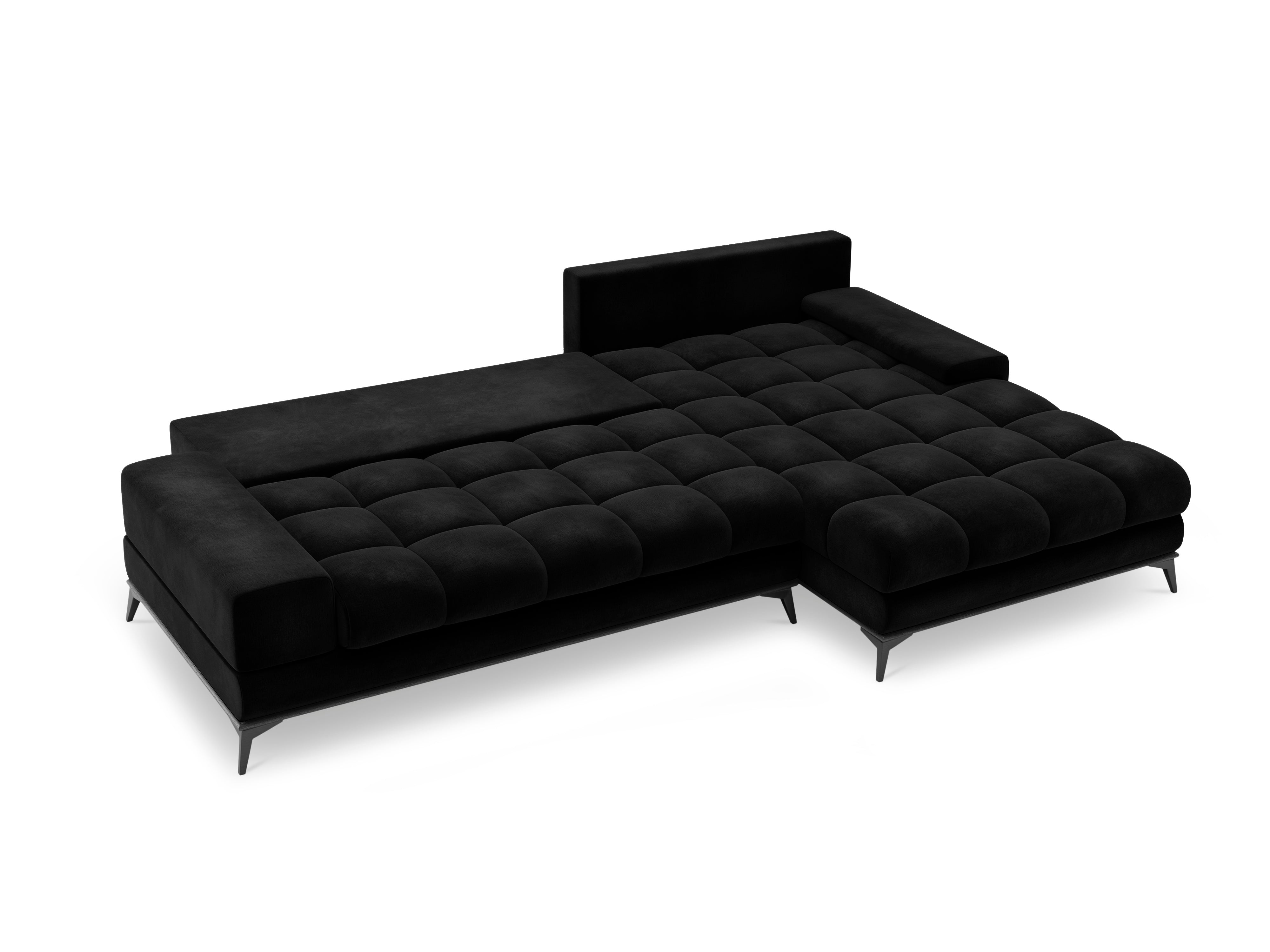 Velvet corner sofa with sleeping function right DENEB black