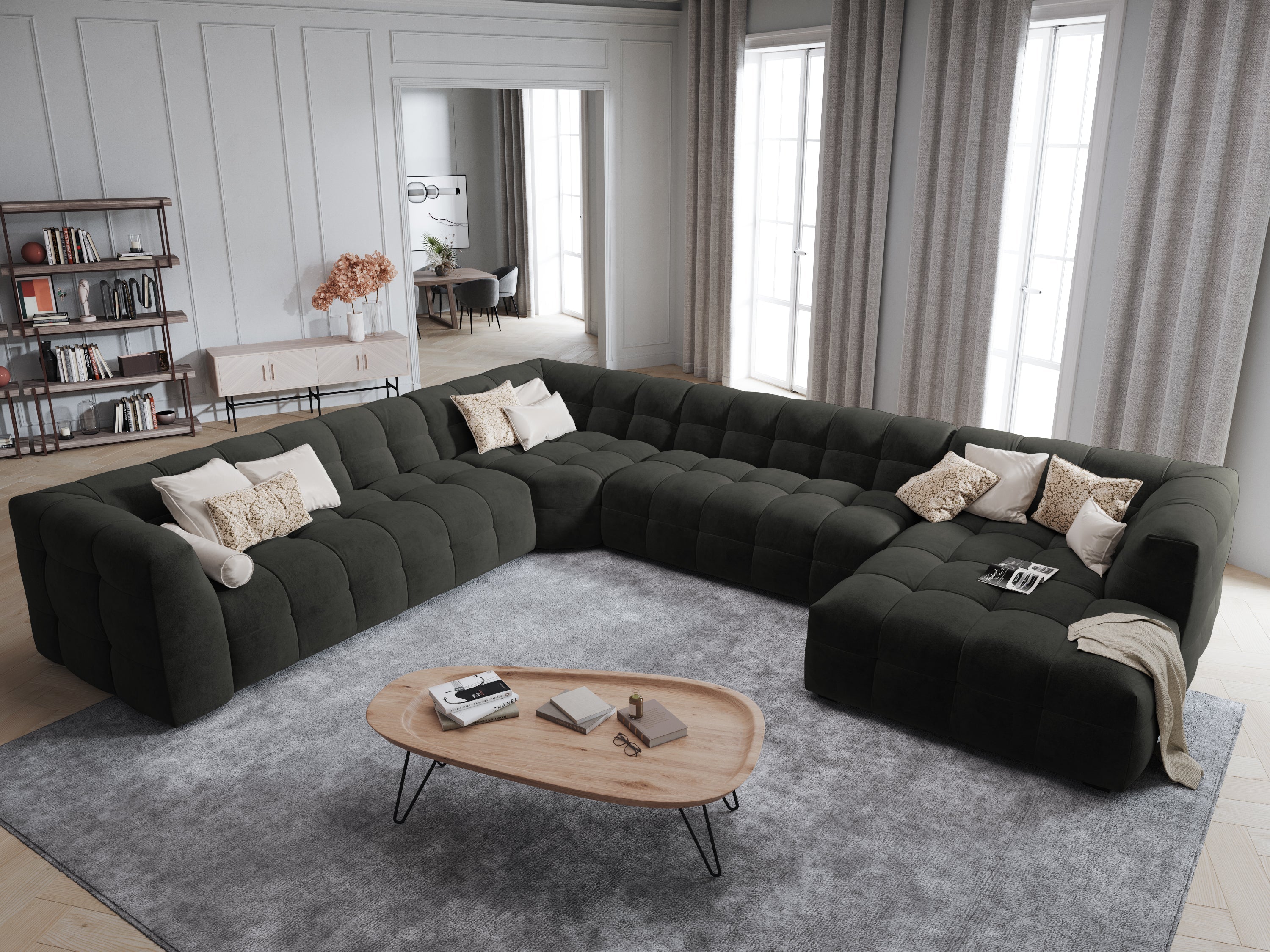 U-shaped corner sofa velvet left VESTA dark grey