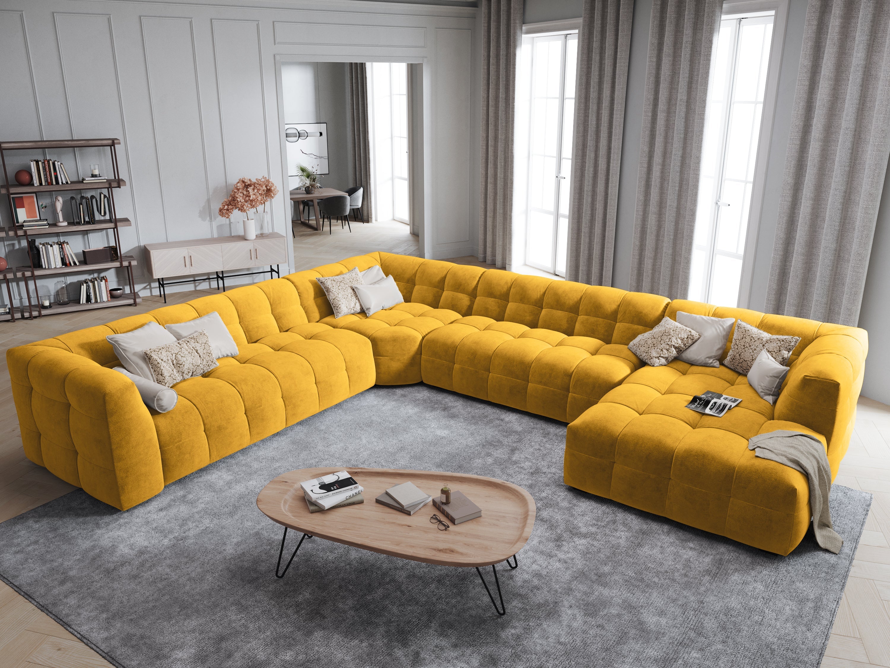 U-shaped corner sofa velvet left VESTA yellow