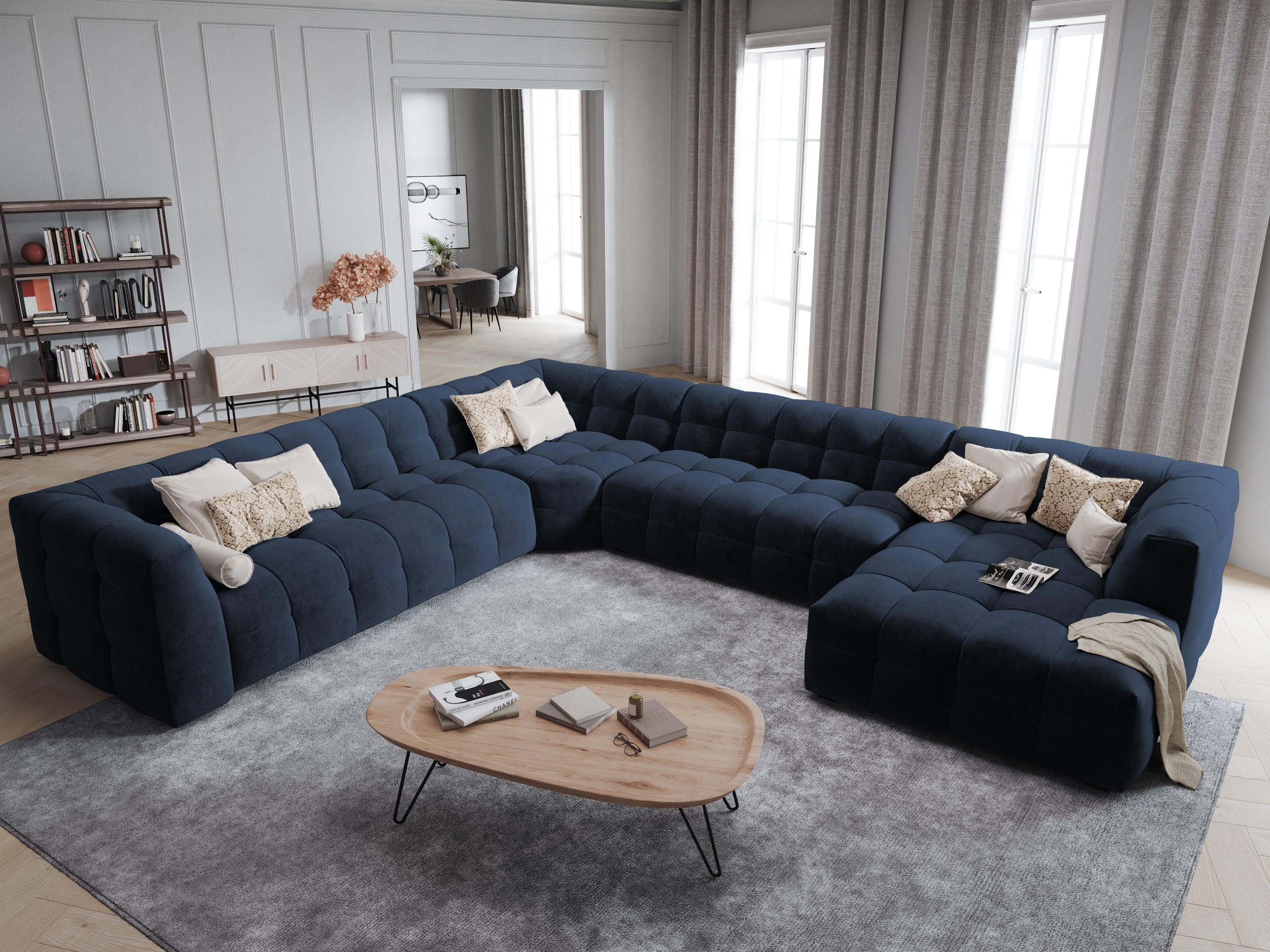 U-shaped corner sofa velvet left VESTA royal blue