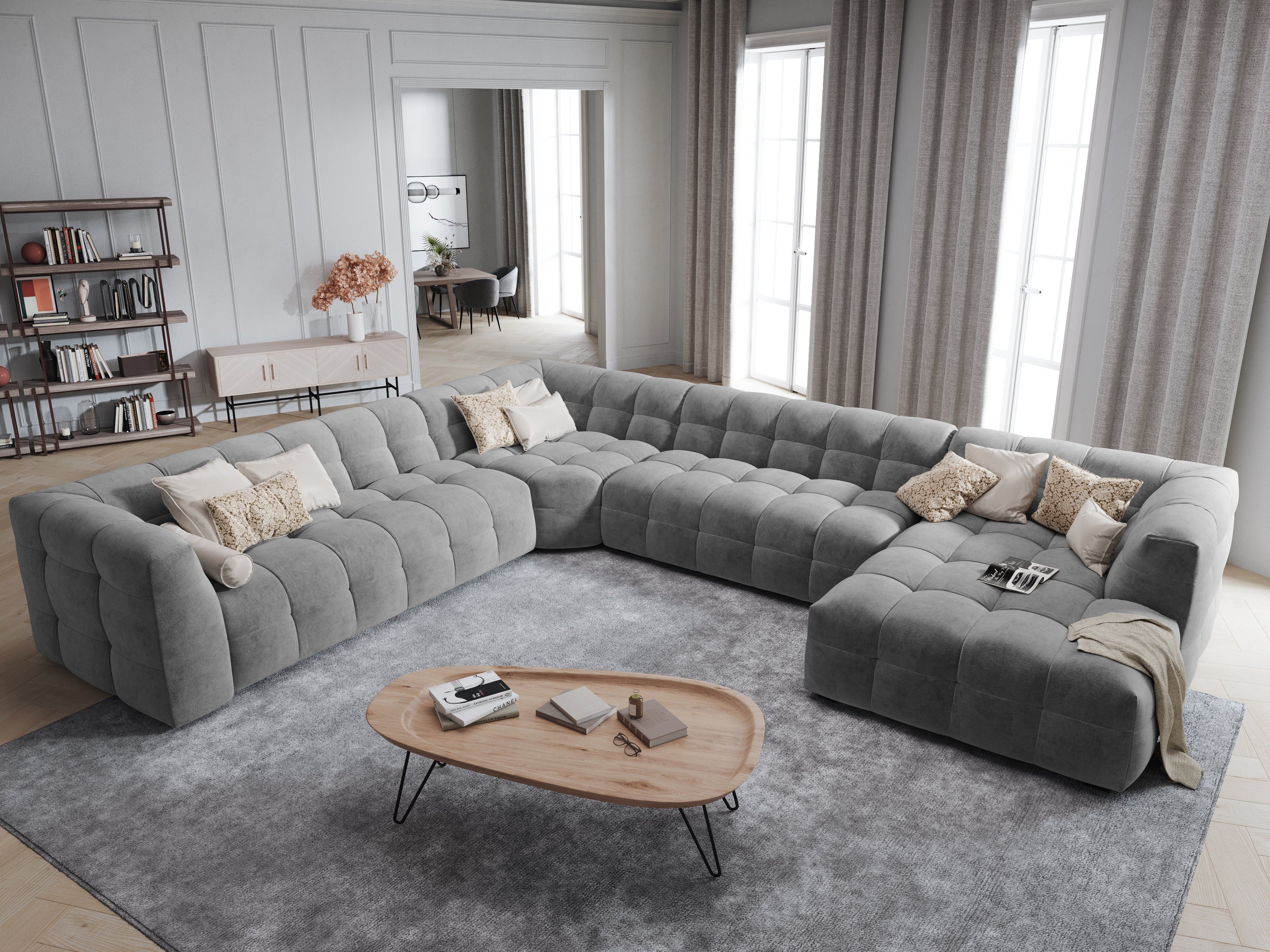 U-shaped corner sofa velvet left VESTA grey