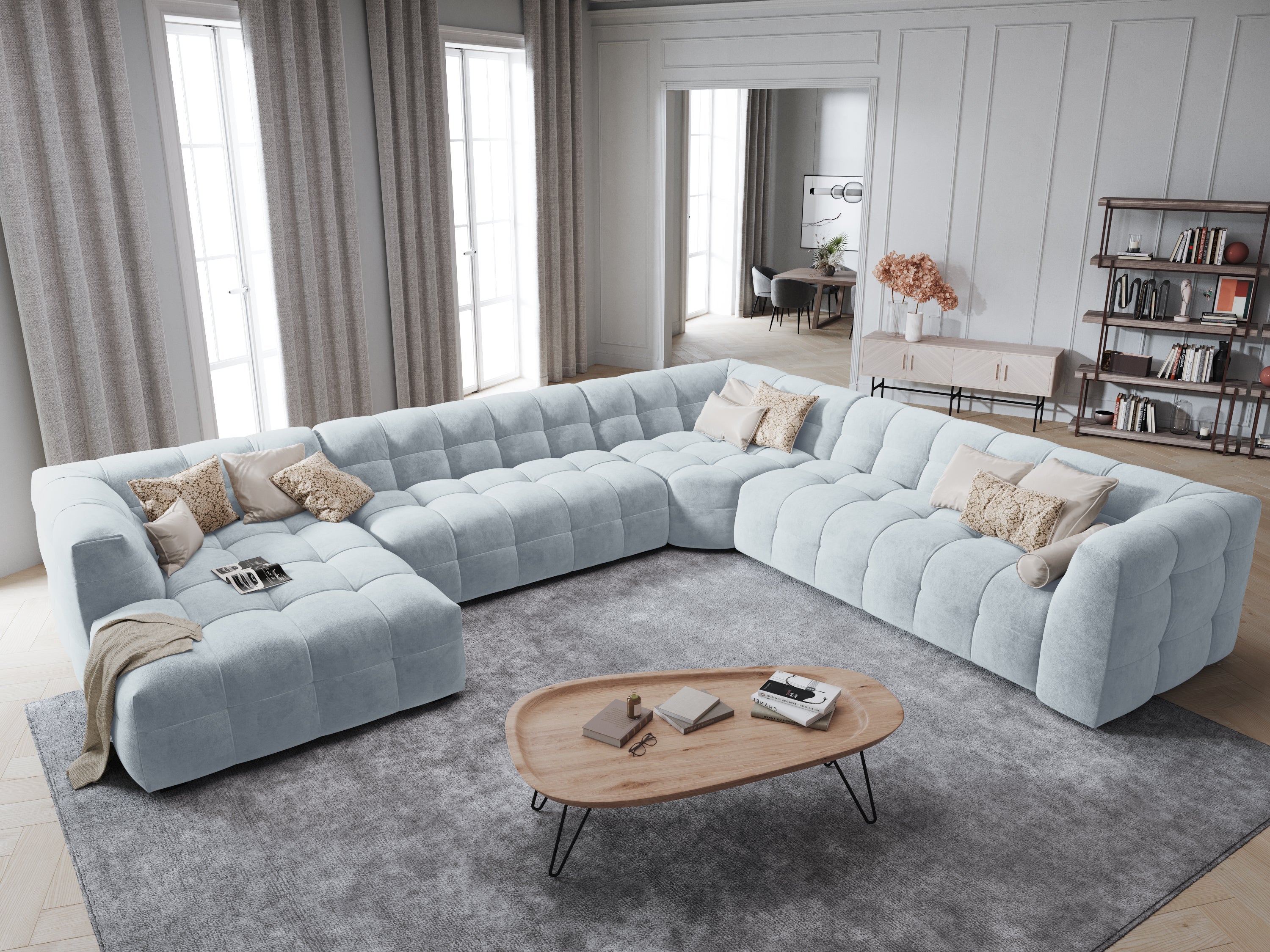 U-shaped velvet right-hand corner sofa VESTA light blue