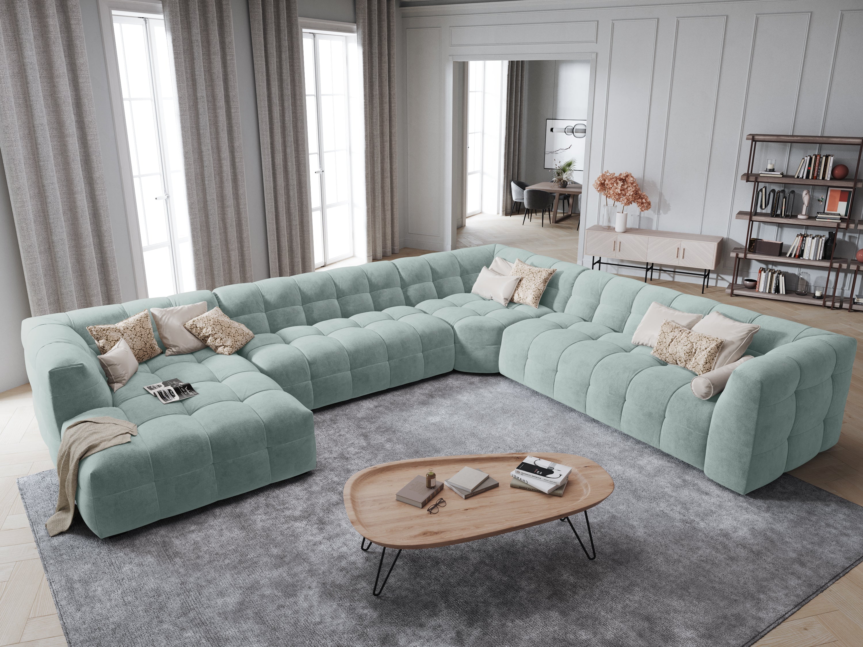 U-shaped velvet right-hand corner sofa VESTA mint
