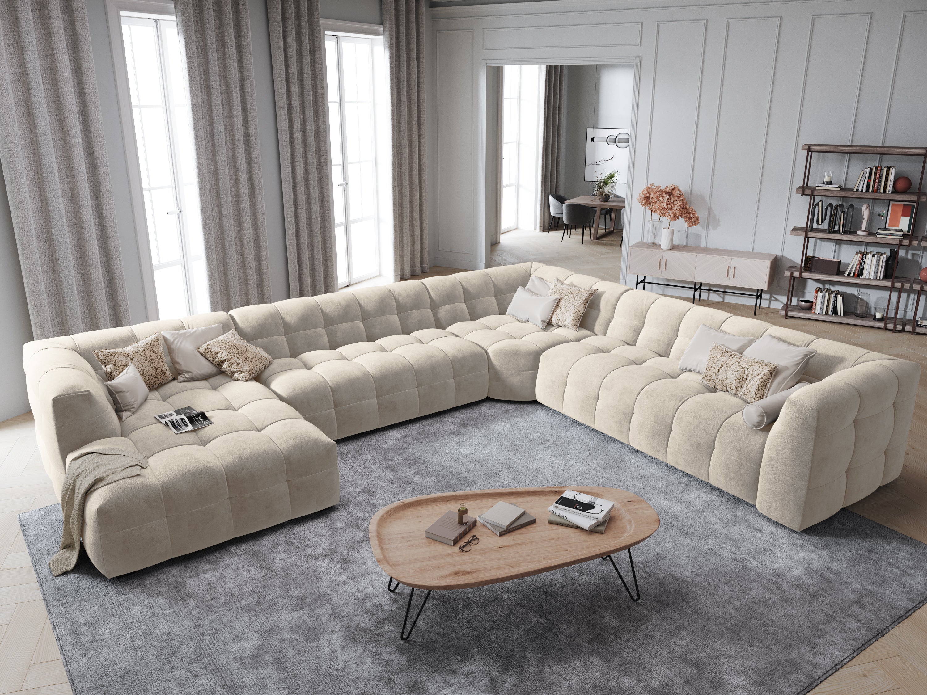 U-shaped velvet right-hand corner sofa VESTA beige