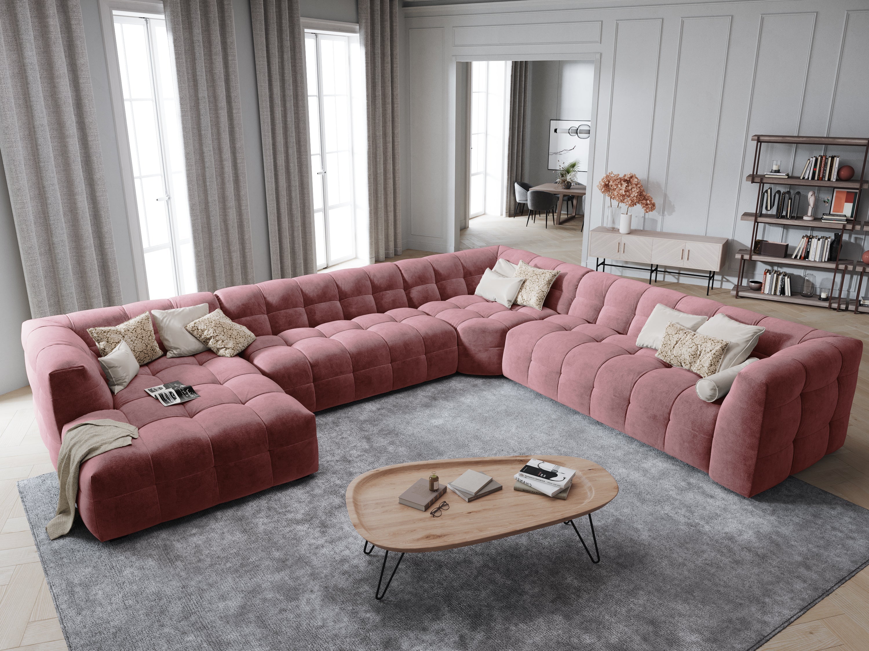 U-shaped velvet right-hand corner sofa VESTA pink