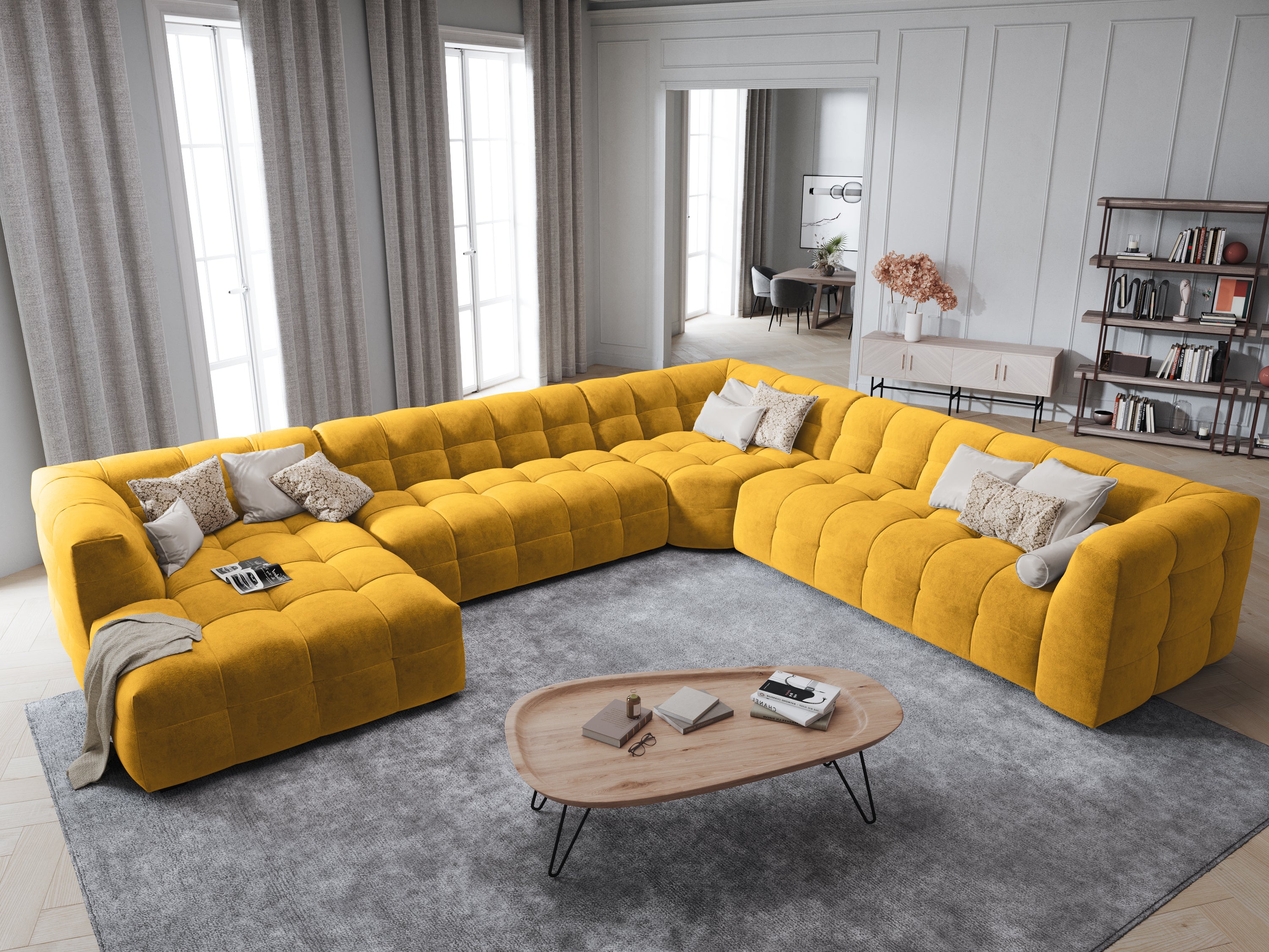 U-shaped corner sofa velvet right-hand corner VESTA yellow
