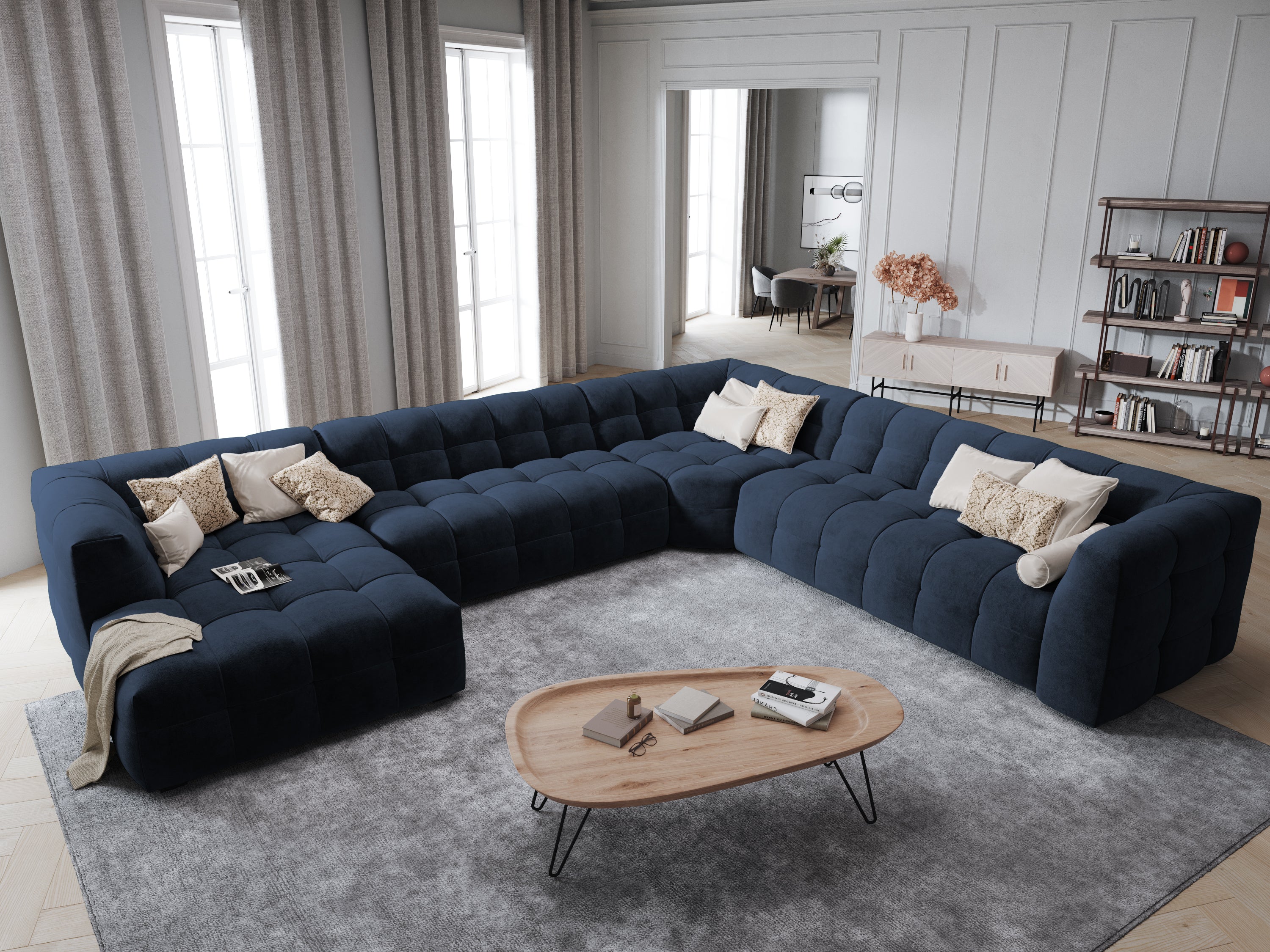 U-shaped velvet right-hand corner sofa VESTA royal blue