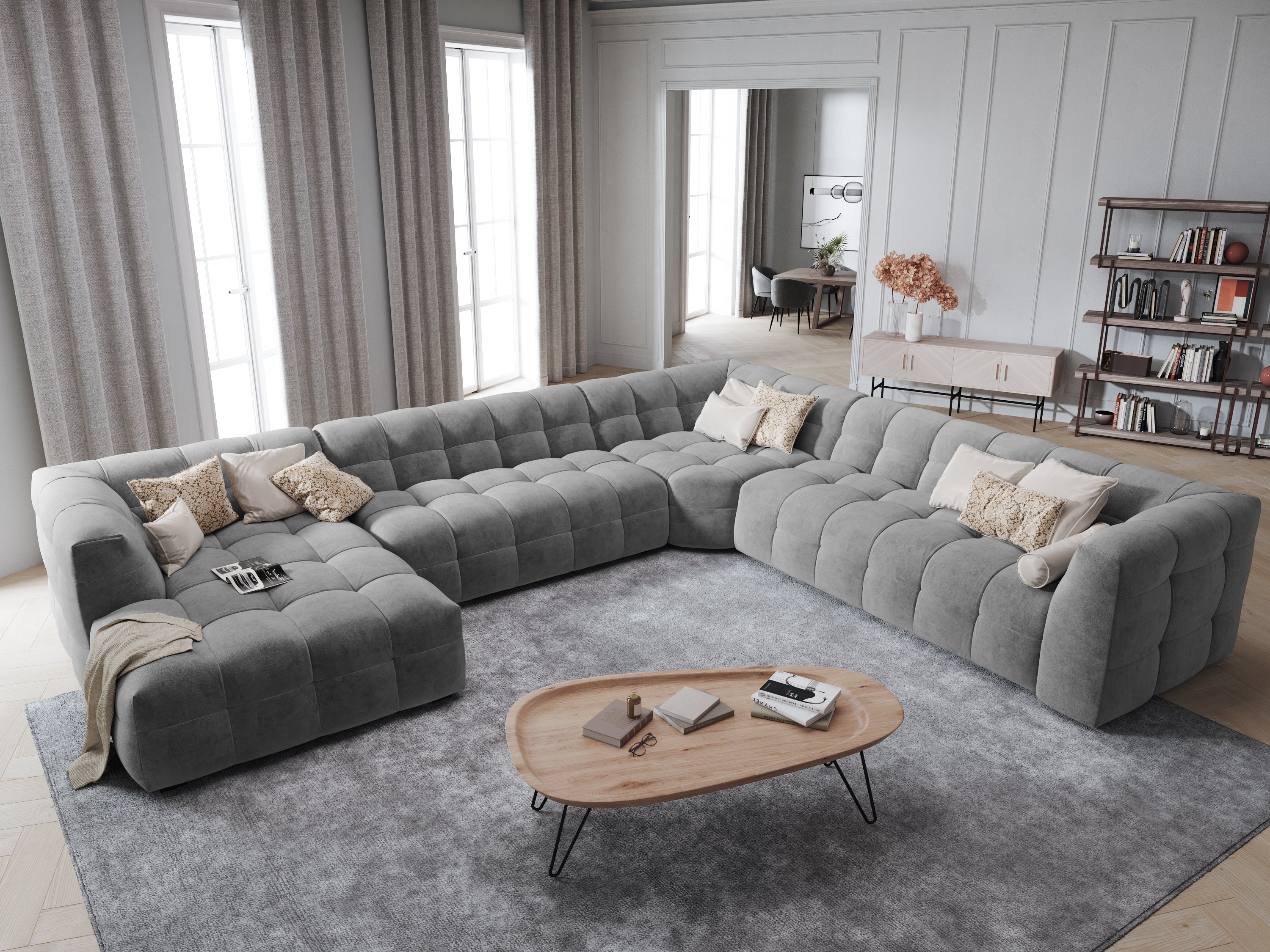 U-shaped velvet right-hand corner sofa VESTA grey