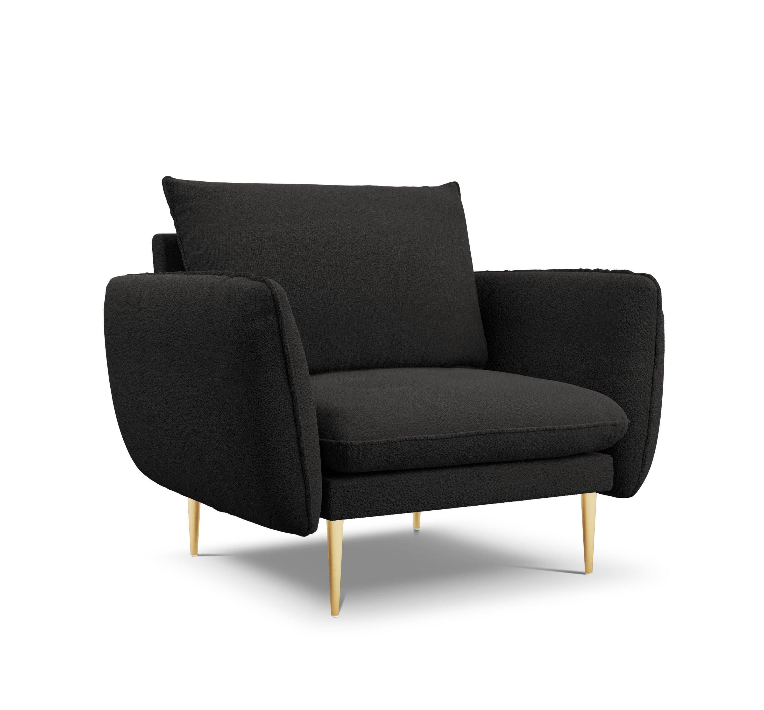 Armchair in boucle fabric VIENNA black with gold base - Eye on Design