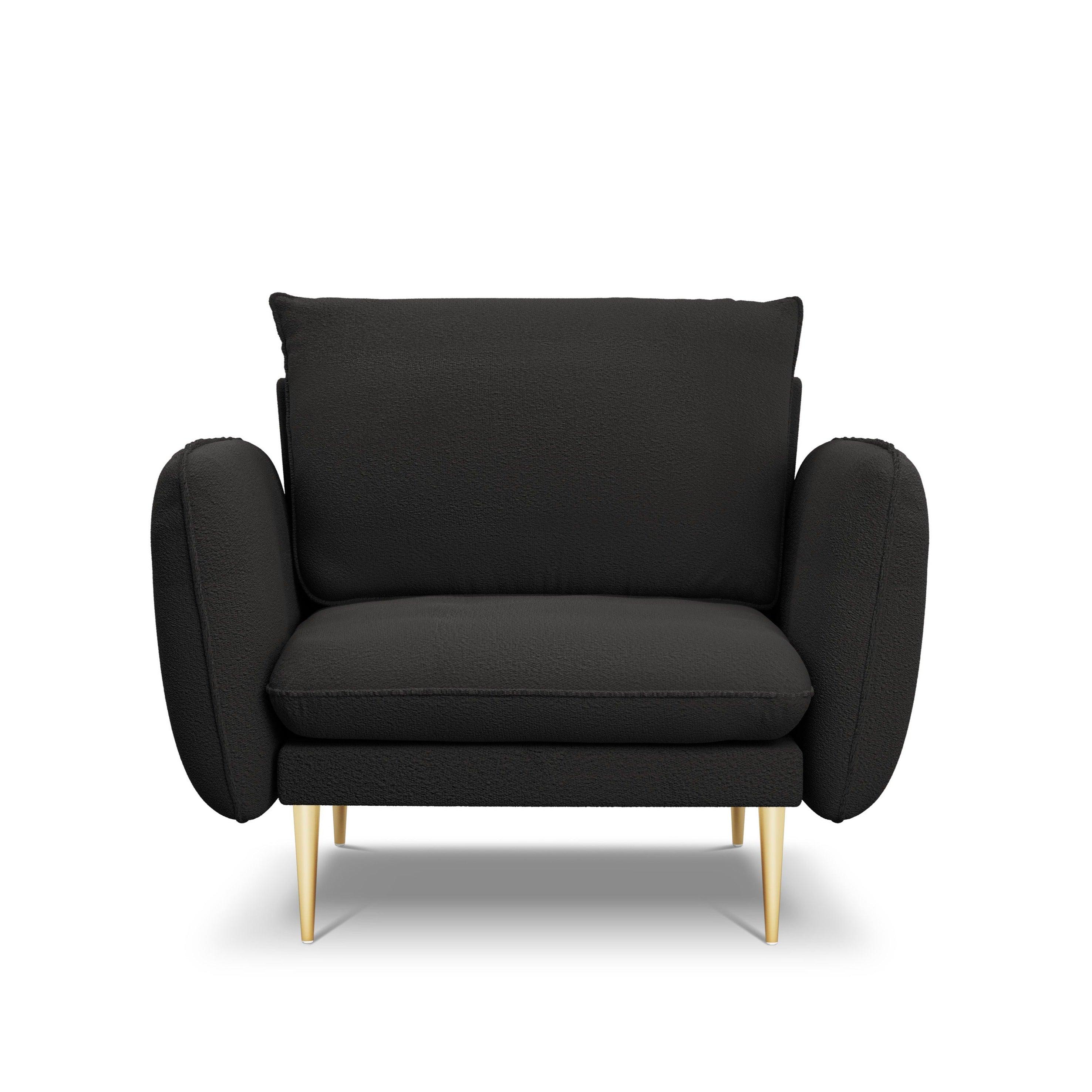 Armchair in boucle fabric VIENNA black with gold base - Eye on Design