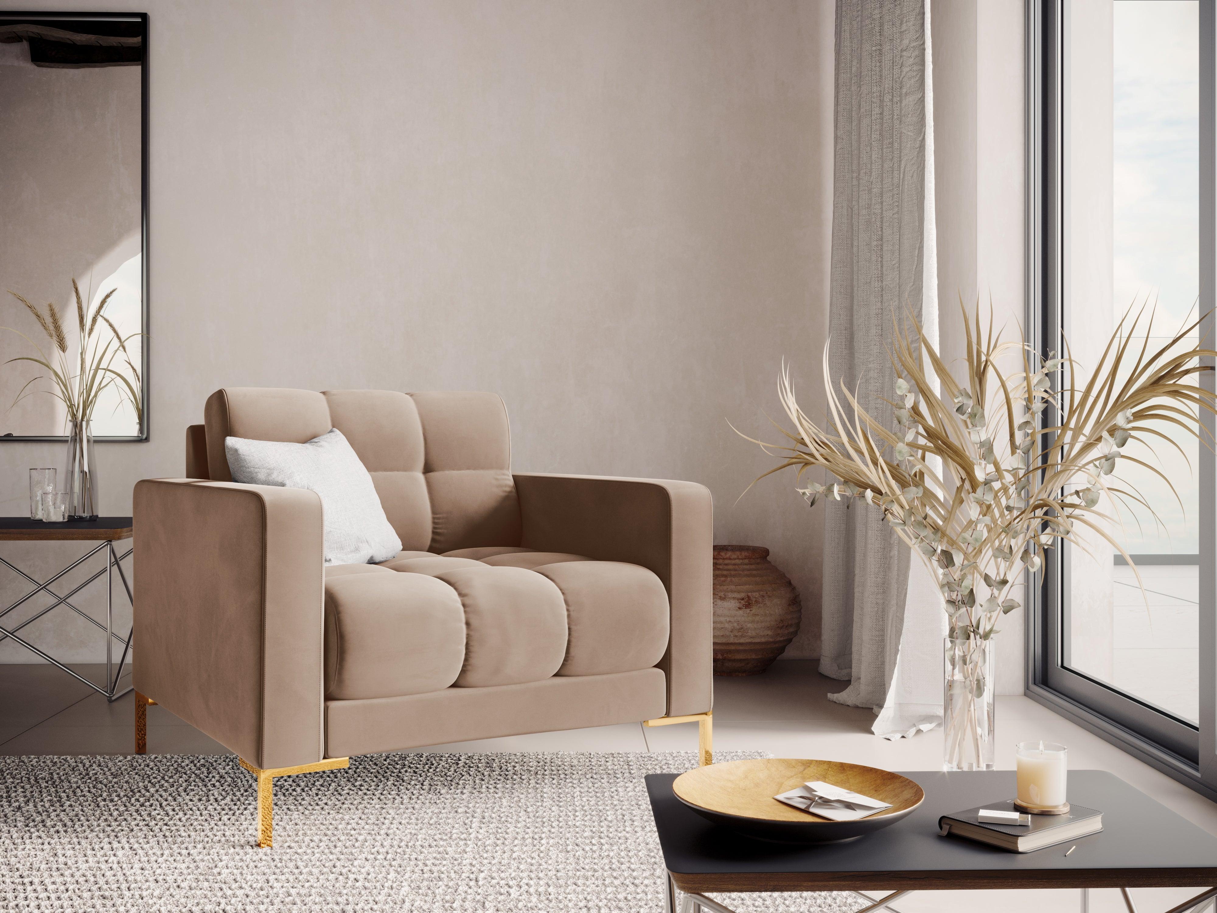 Armchair velvet BALI beige with gold base - Eye on Design