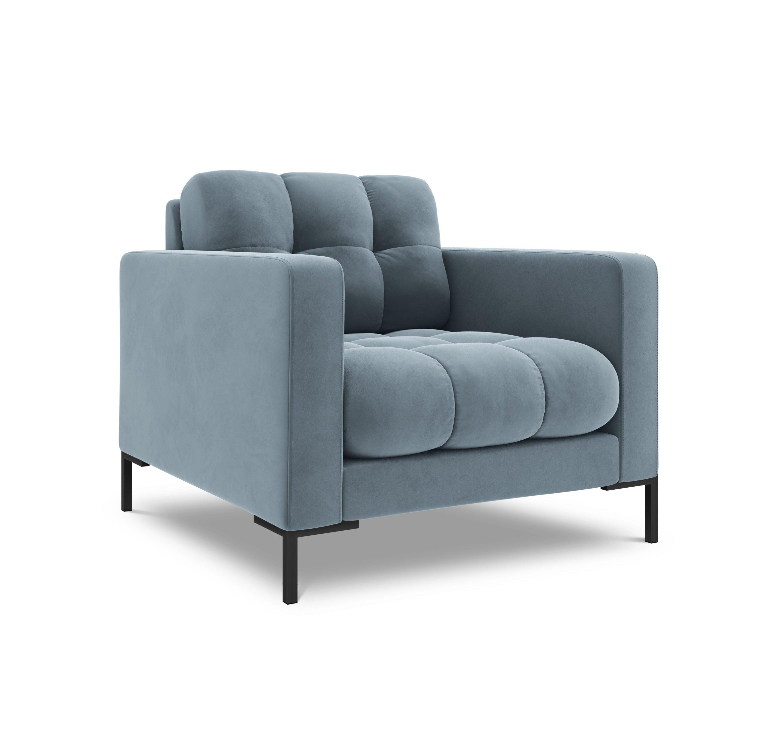 Armchair velvet BALI light blue with black base - Eye on Design