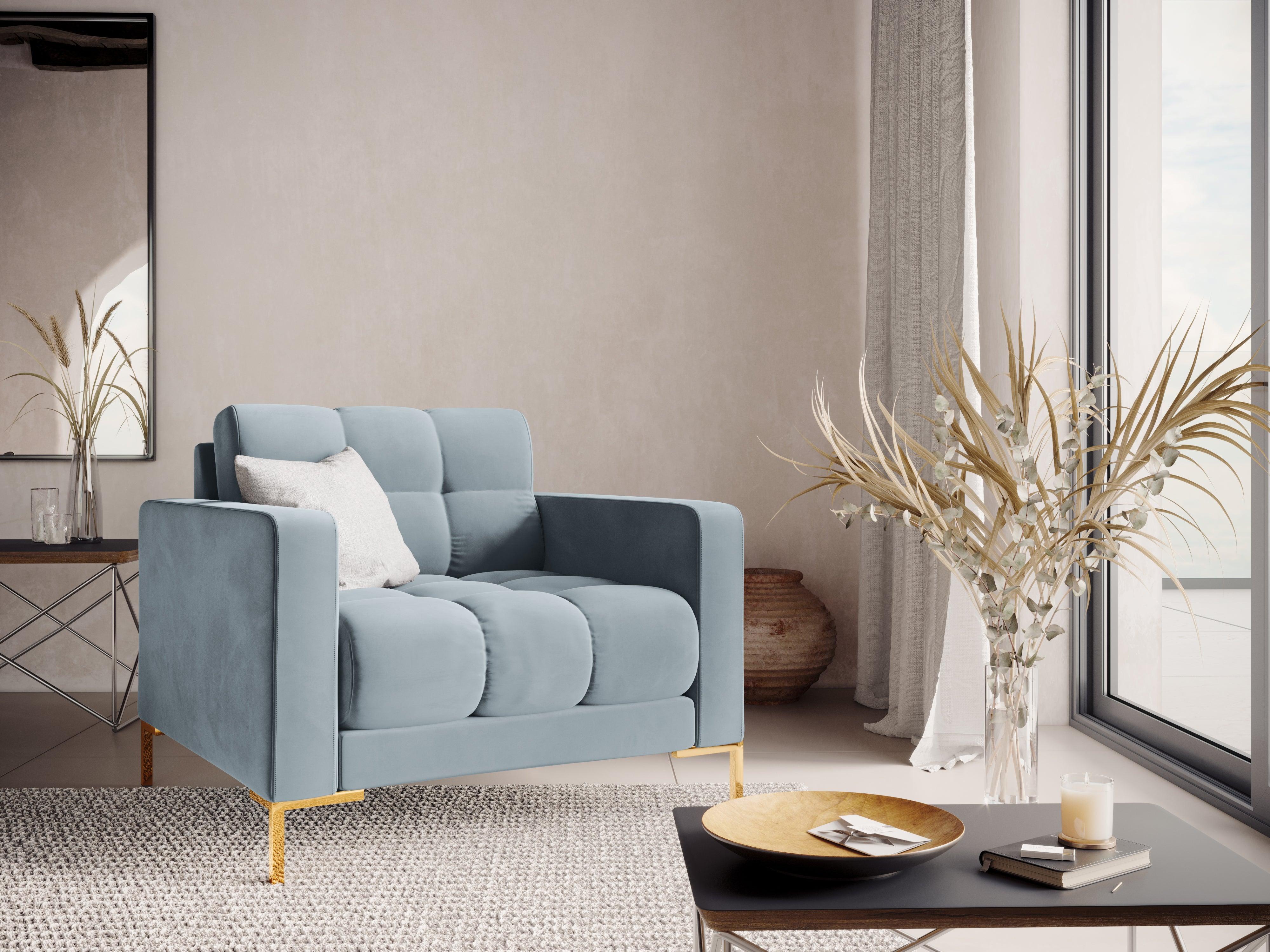 Armchair velvet BALI light blue with gold base - Eye on Design