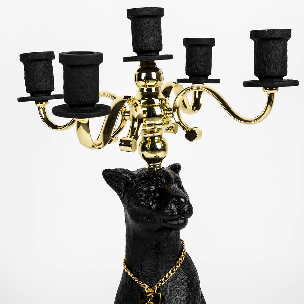 PROUDLY CROWNED PANTHER candle holder black