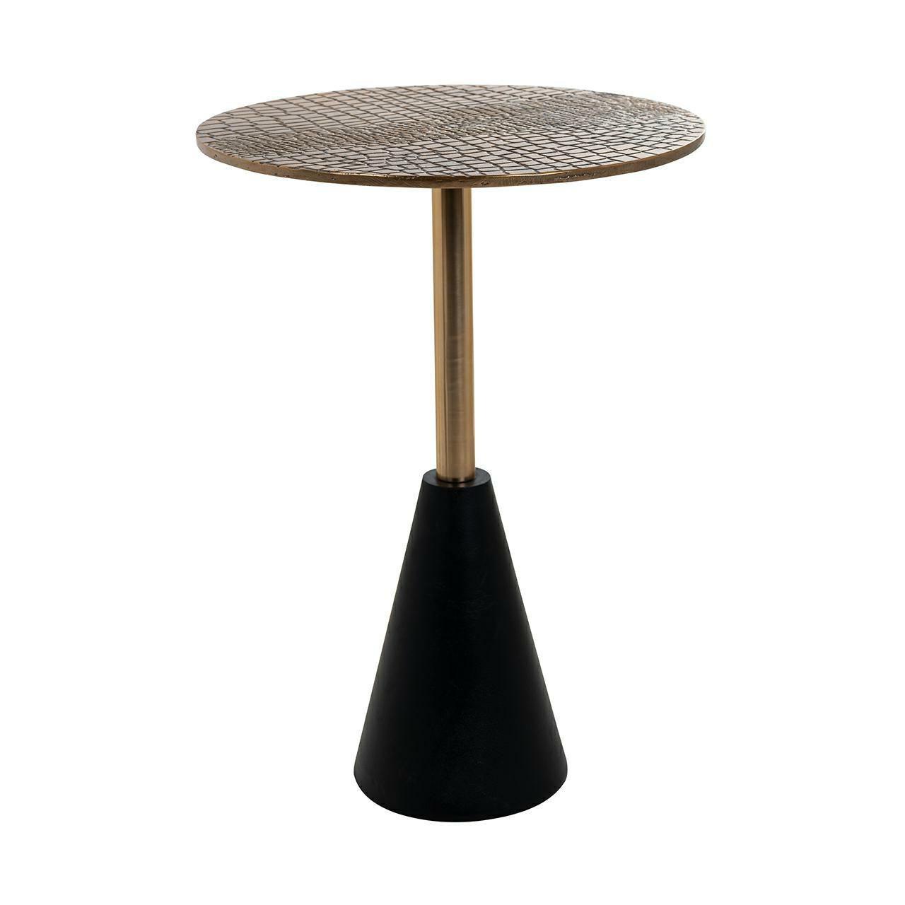 The golden top finished with an exotic pattern and the original shape of the table will give the interior a unique style. Cobra 29 was made entirely of aluminum. Perfect for a living room as a coffee and auxiliary table.