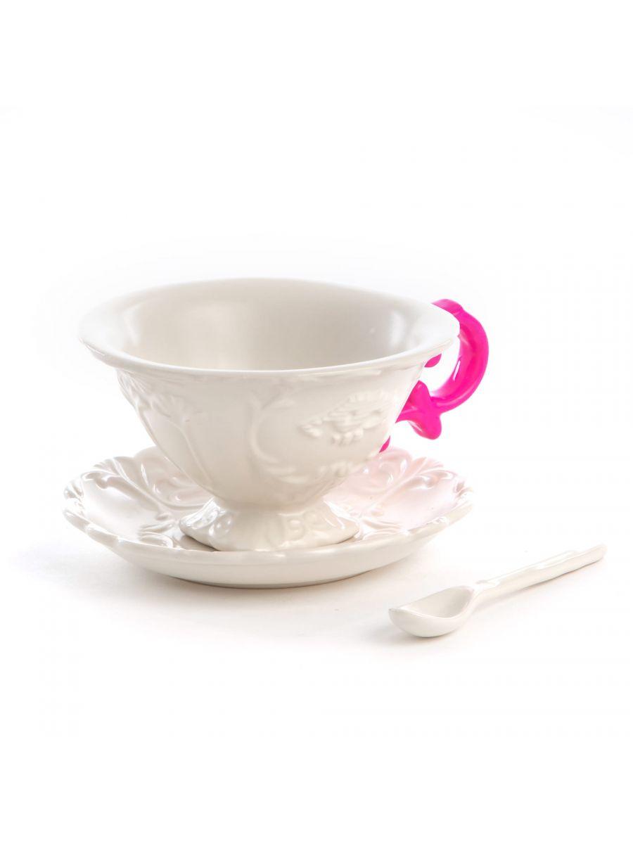 Cup with spoon and saucer I-WARES I-TEA fuchsia - Eye on Design