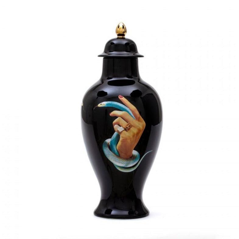 HANDS WITH SNAKES vase black - Eye on Design