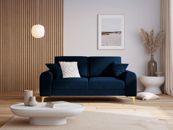 LARNITE 2-seater velvet sofa royal blue with gold base