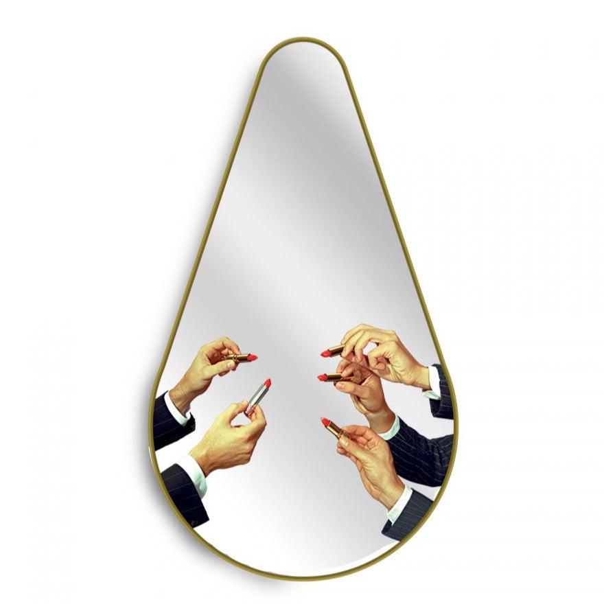 LIPSTICKS teardrop-shaped mirror in gold frame - Eye on Design