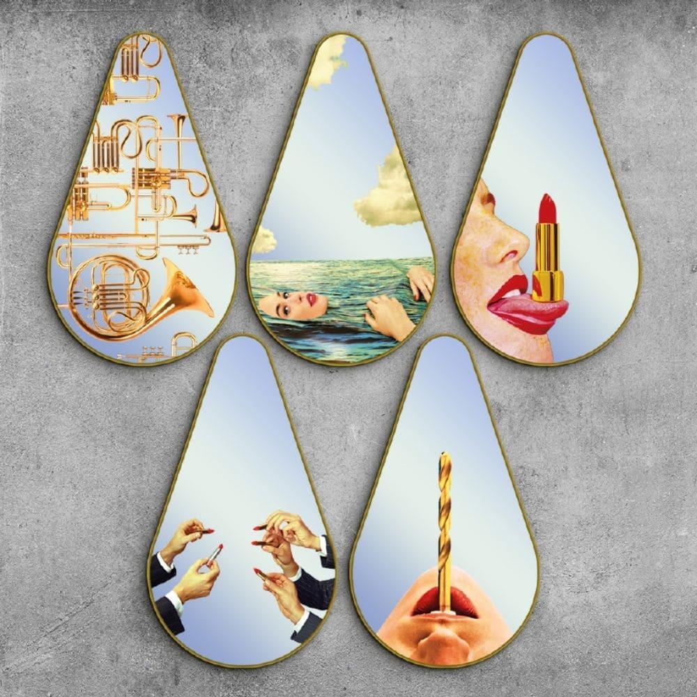 LIPSTICKS teardrop-shaped mirror in gold frame - Eye on Design