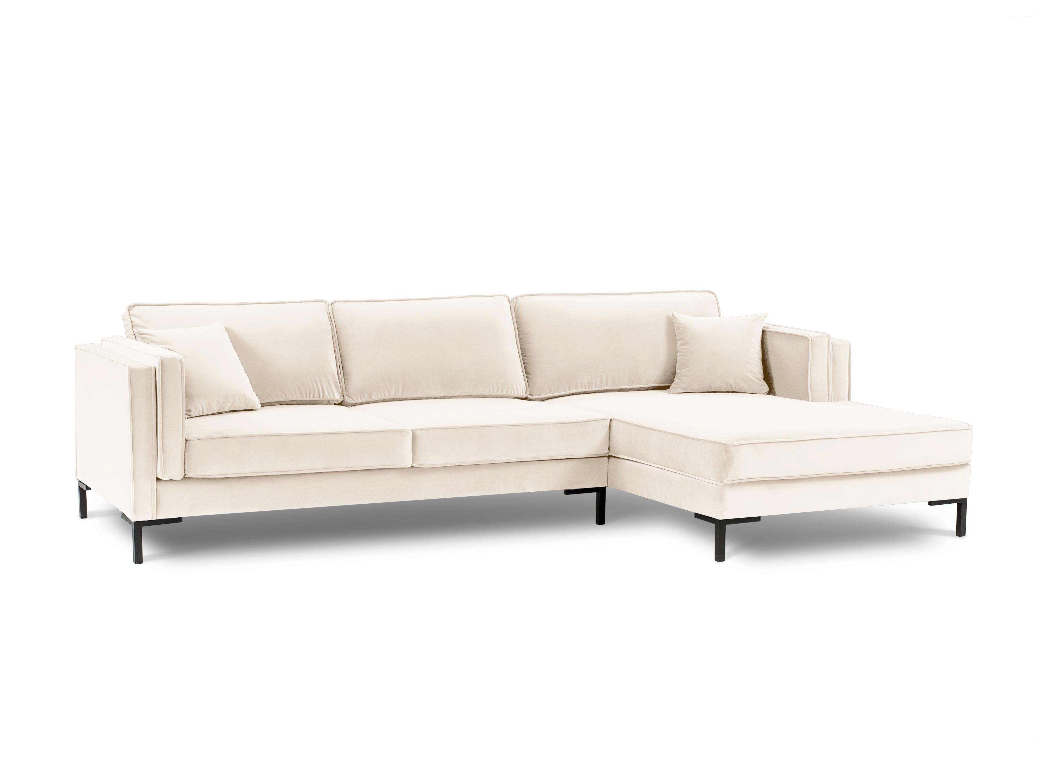 LUIS beige velvet right-hand corner sofa with black base - Eye on Design