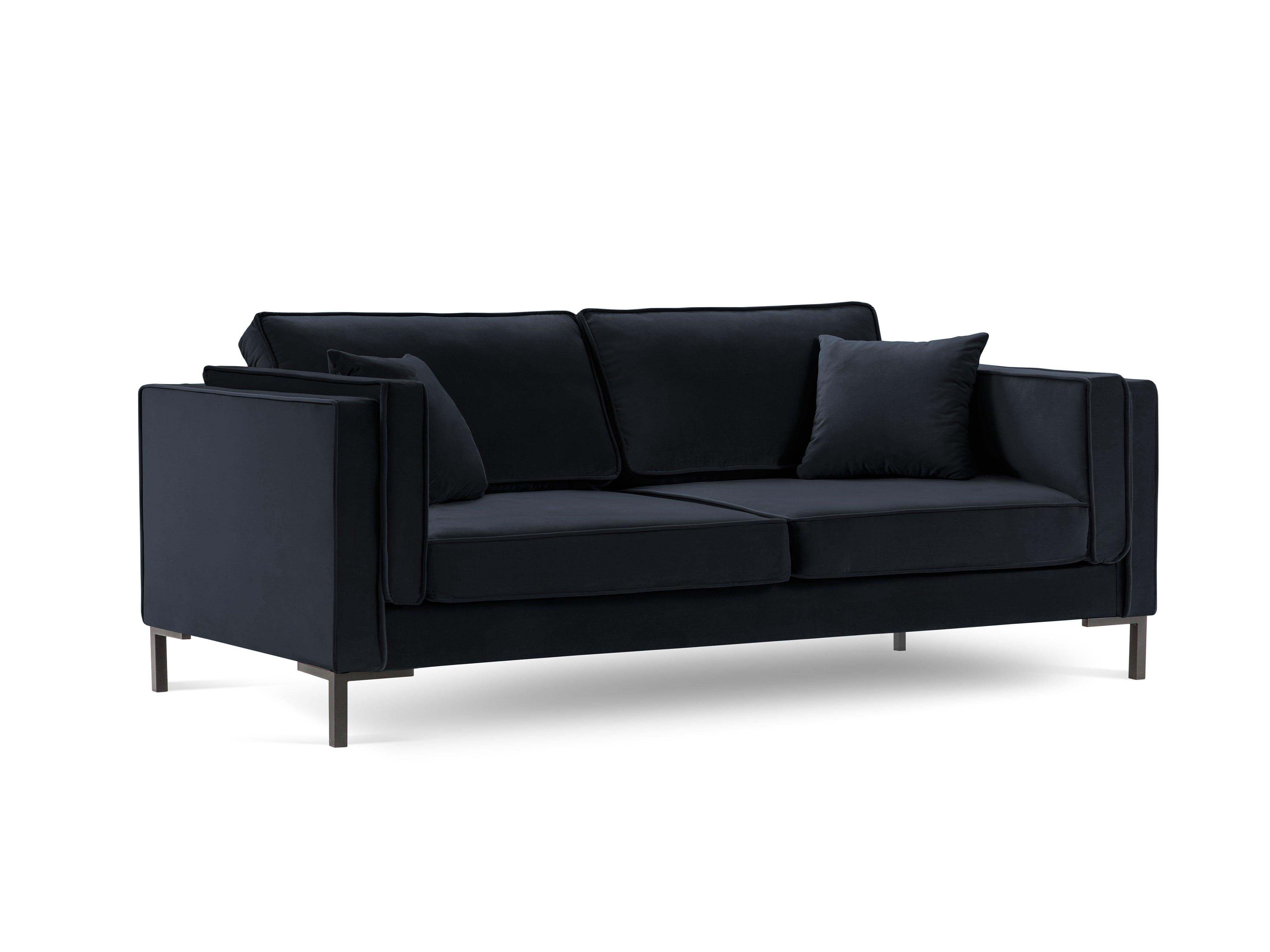 LUIS dark blue velvet 3-seater sofa with black base - Eye on Design