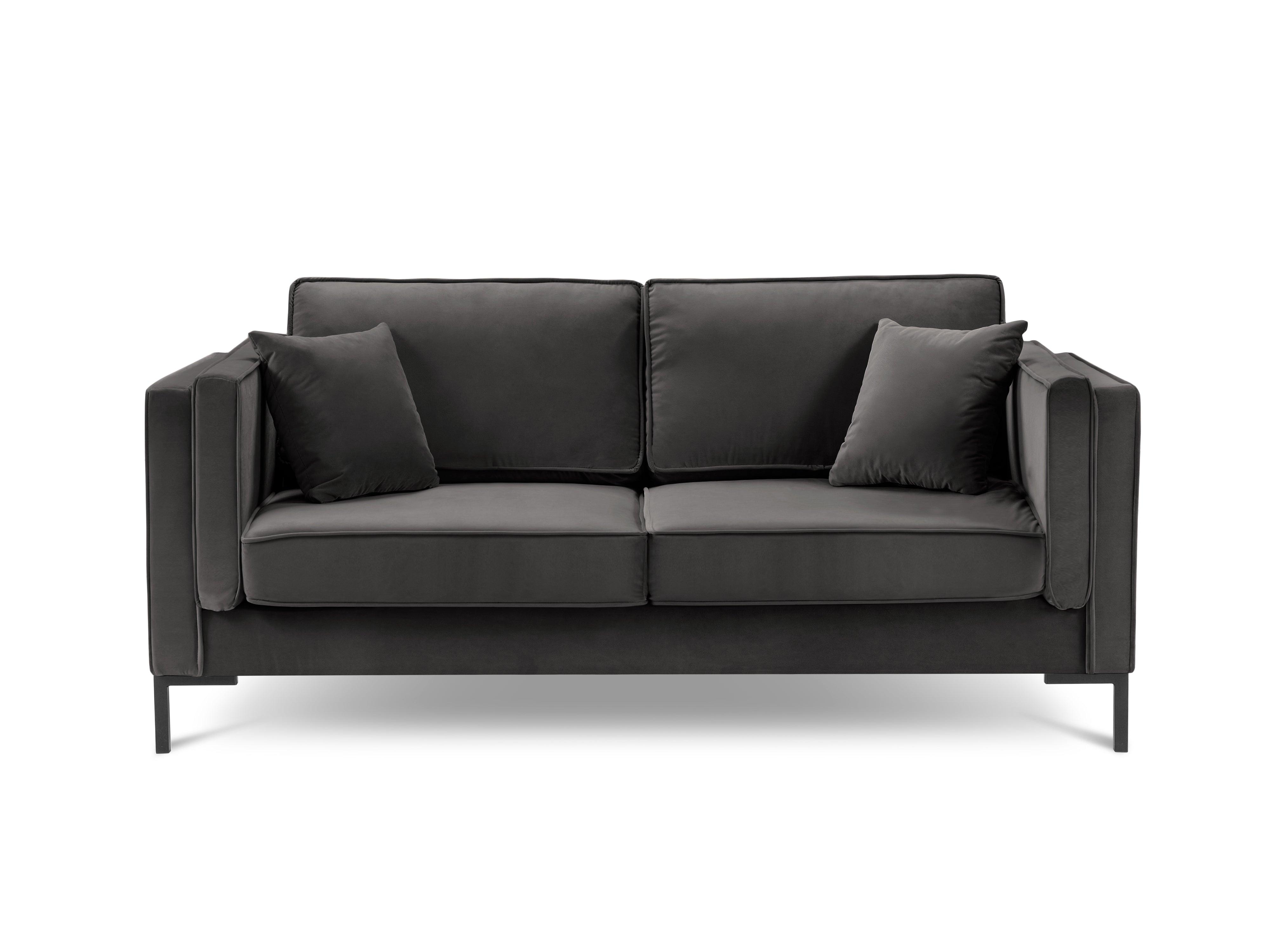 LUIS dark grey velvet 2-seater sofa with black base - Eye on Design