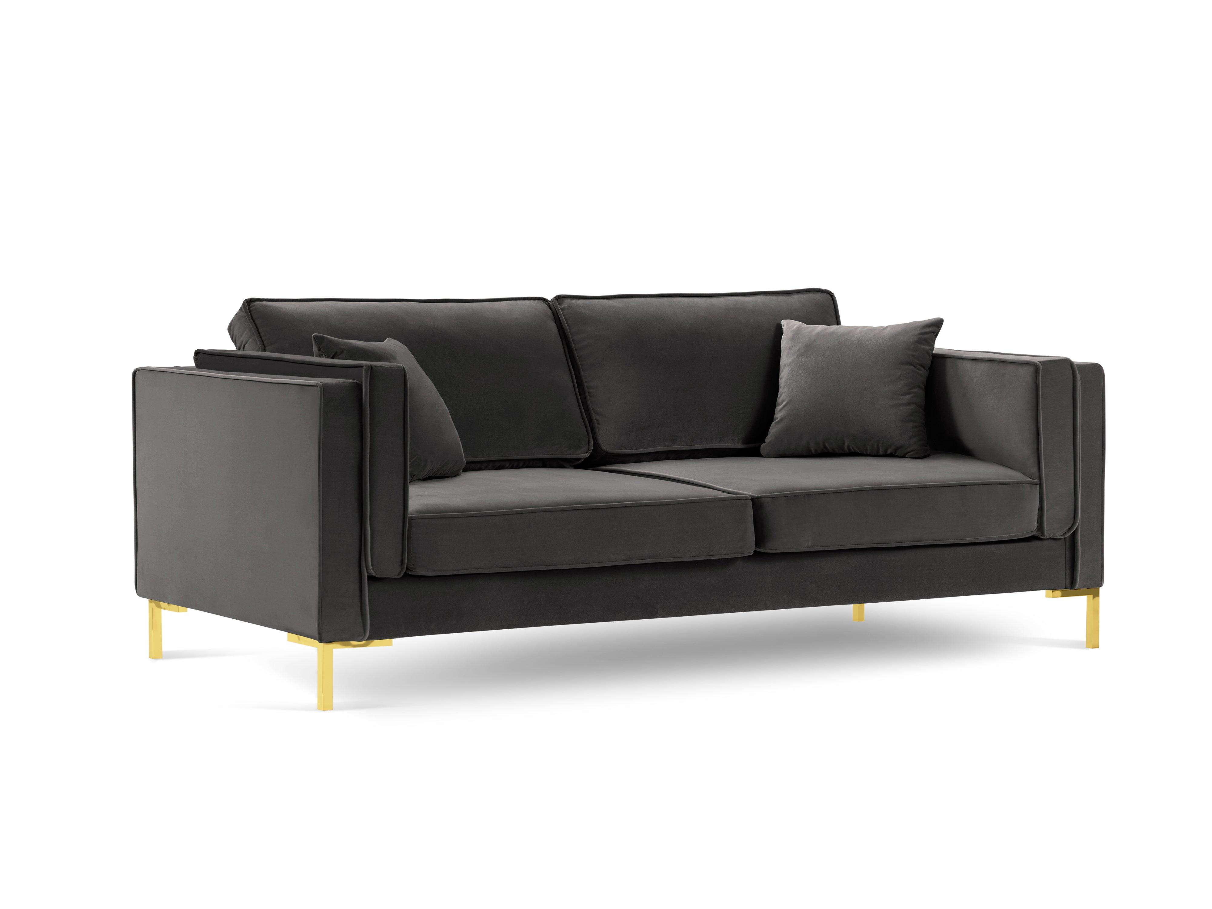 LUIS dark grey velvet 4-seater sofa with gold base - Eye on Design