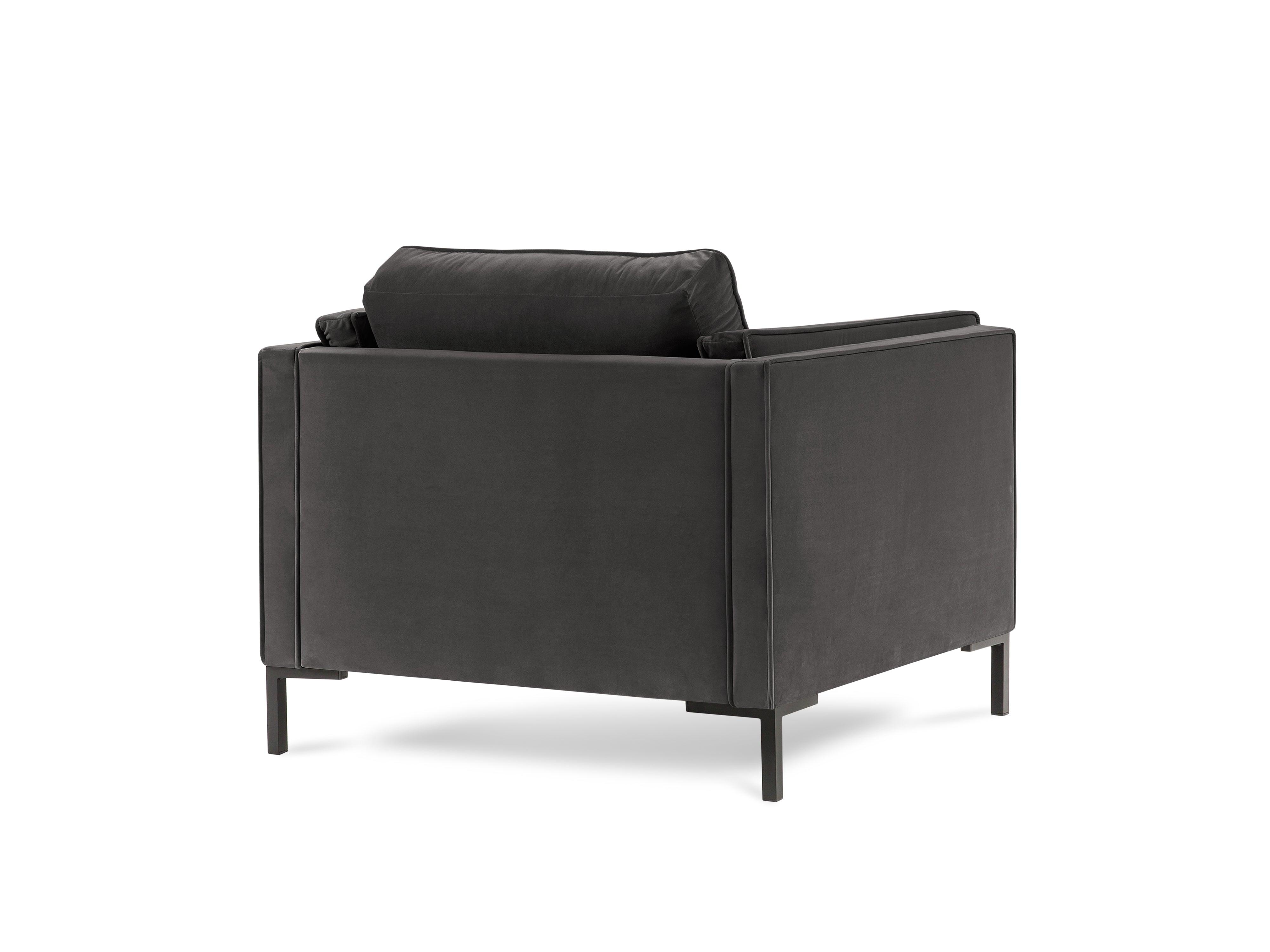 LUIS dark grey velvet armchair with black base - Eye on Design