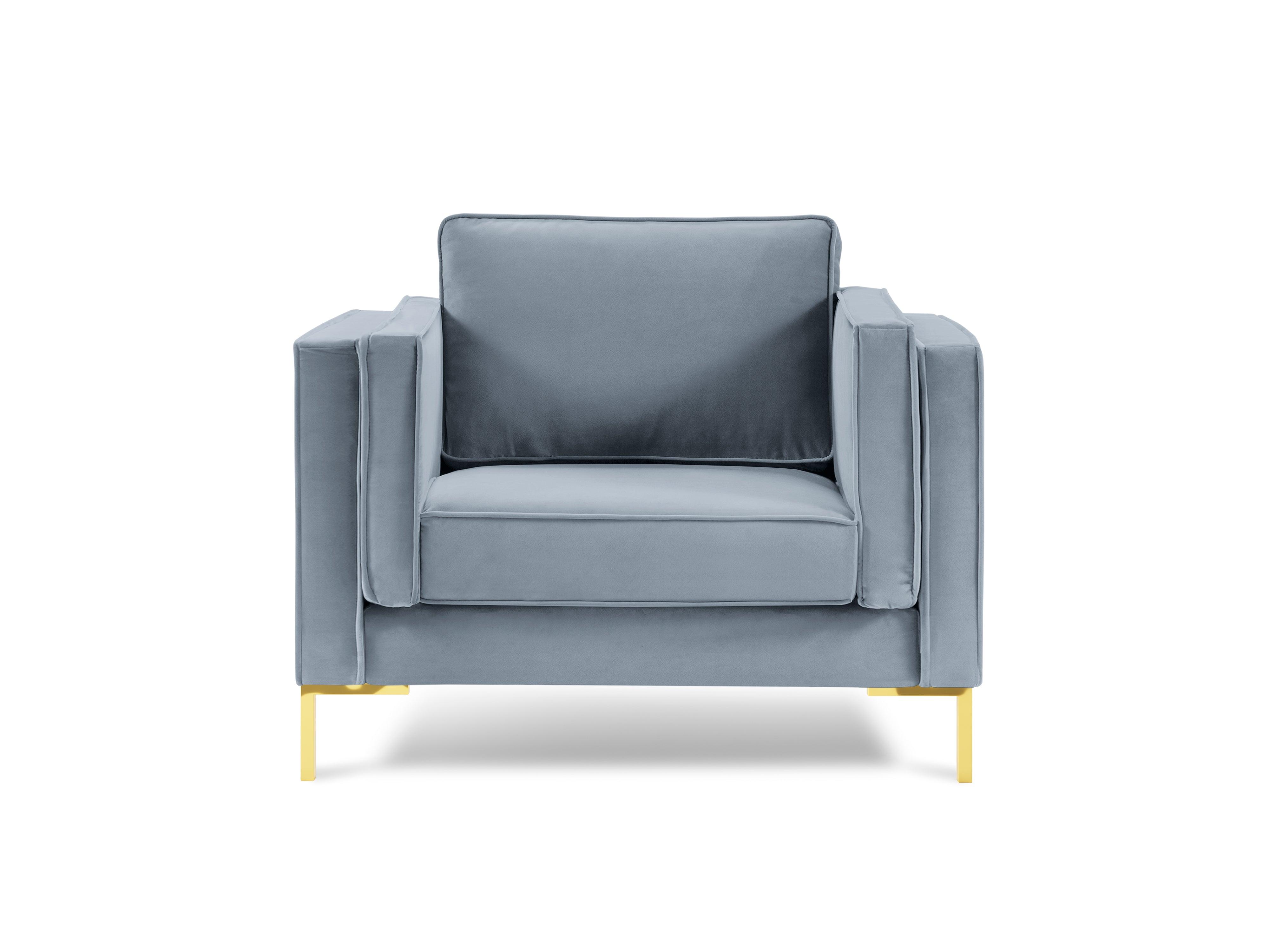 LUIS light blue velvet armchair with gold base - Eye on Design