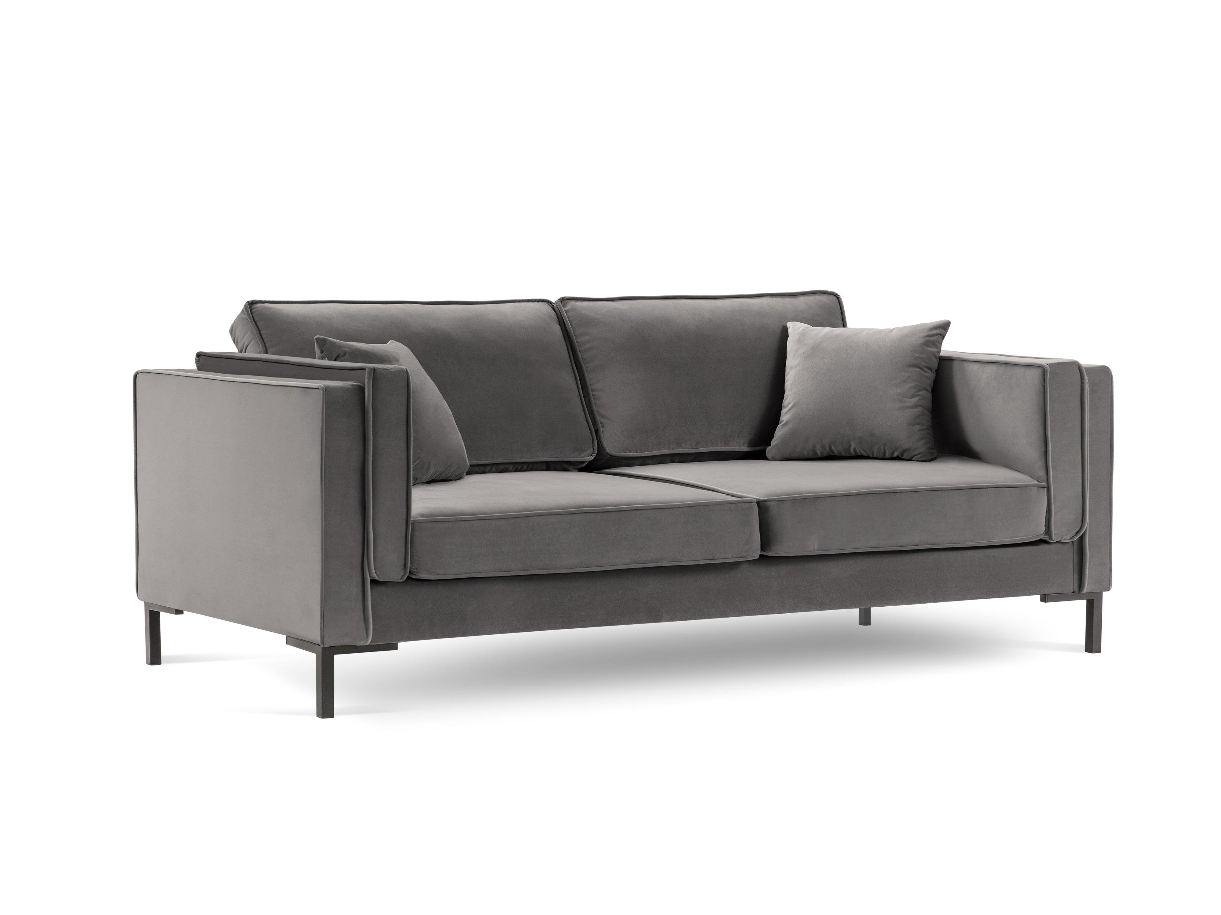 LUIS light grey velvet 3-seater sofa with black base - Eye on Design