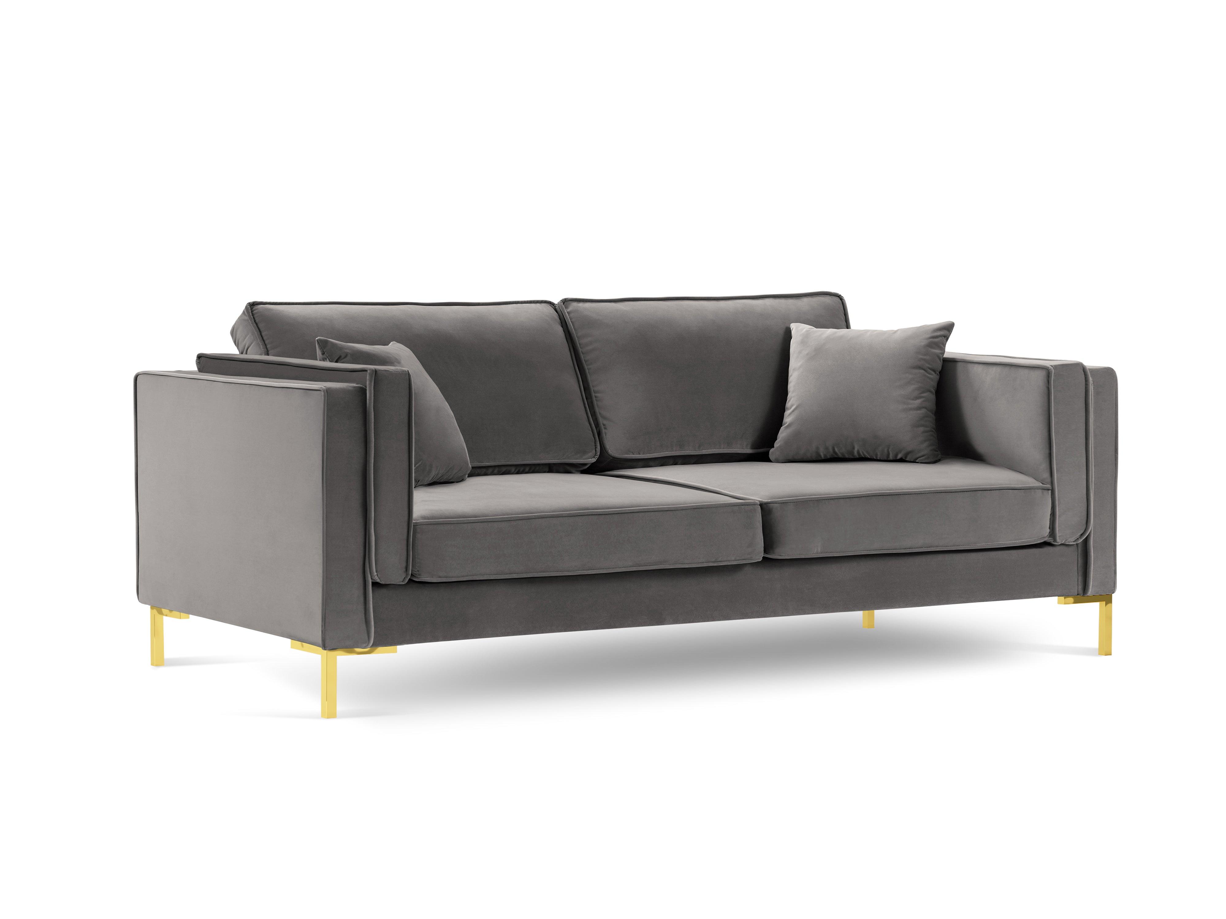 LUIS light grey velvet 3-seater sofa with gold base - Eye on Design