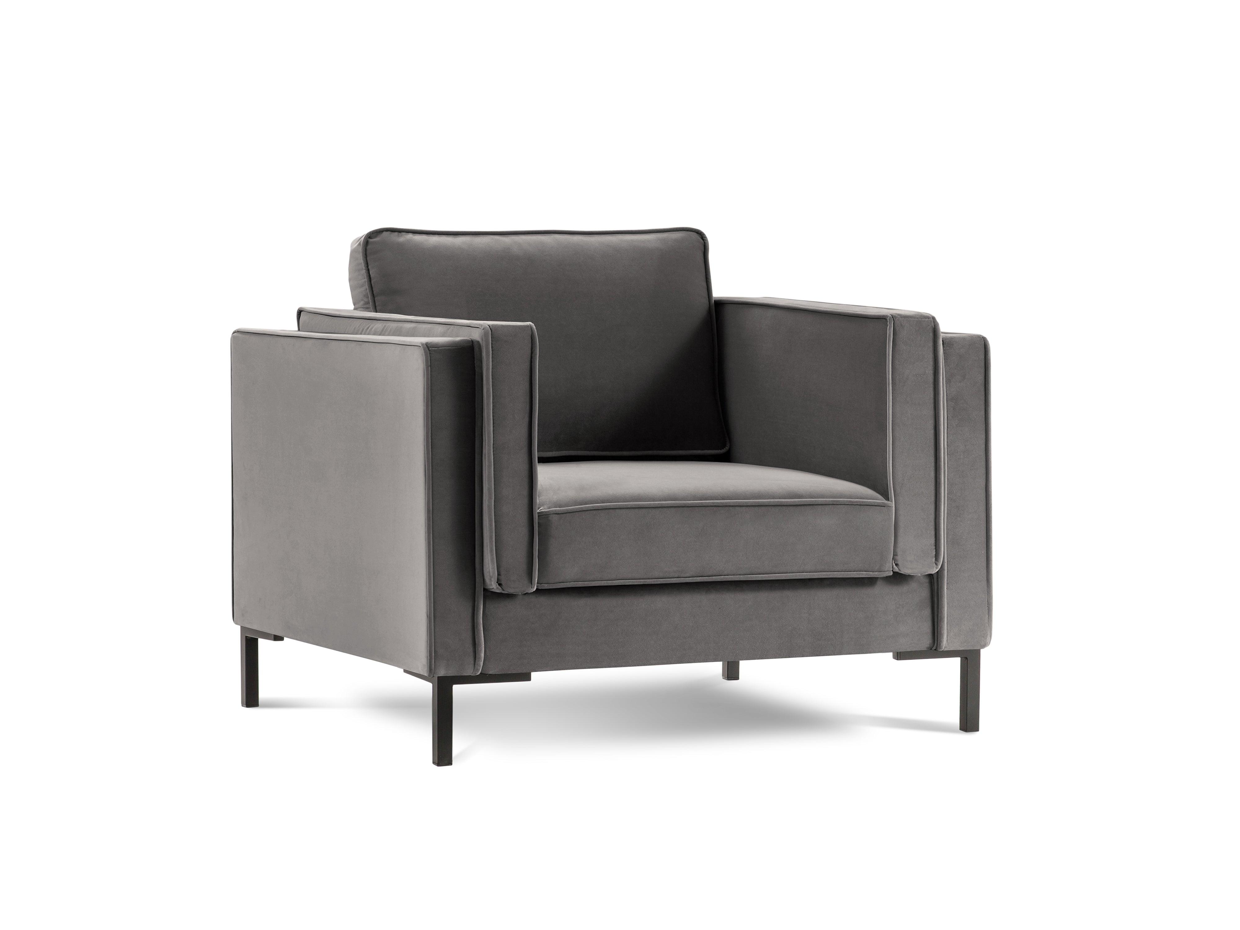 LUIS light grey velvet armchair with black base - Eye on Design