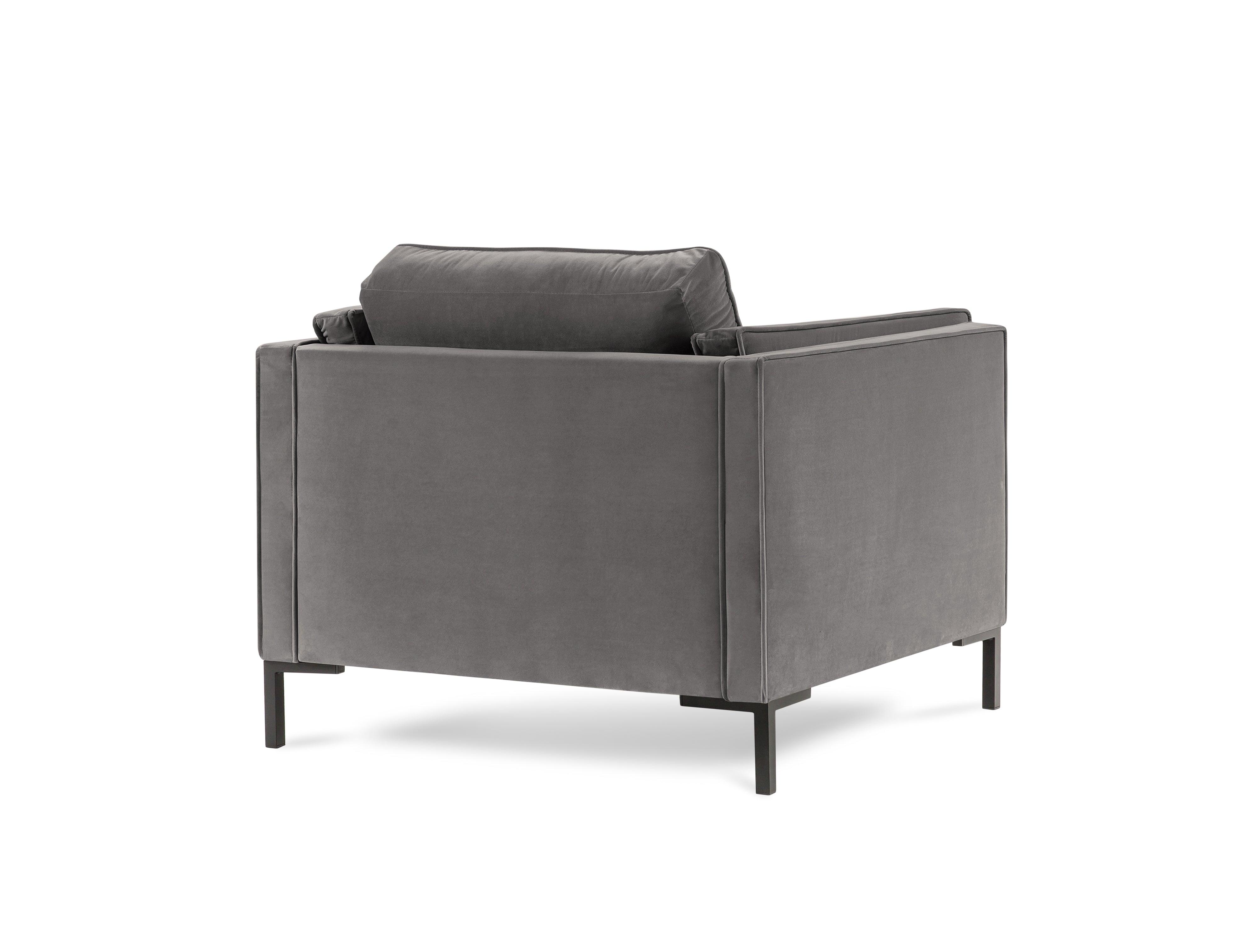 LUIS light grey velvet armchair with black base - Eye on Design