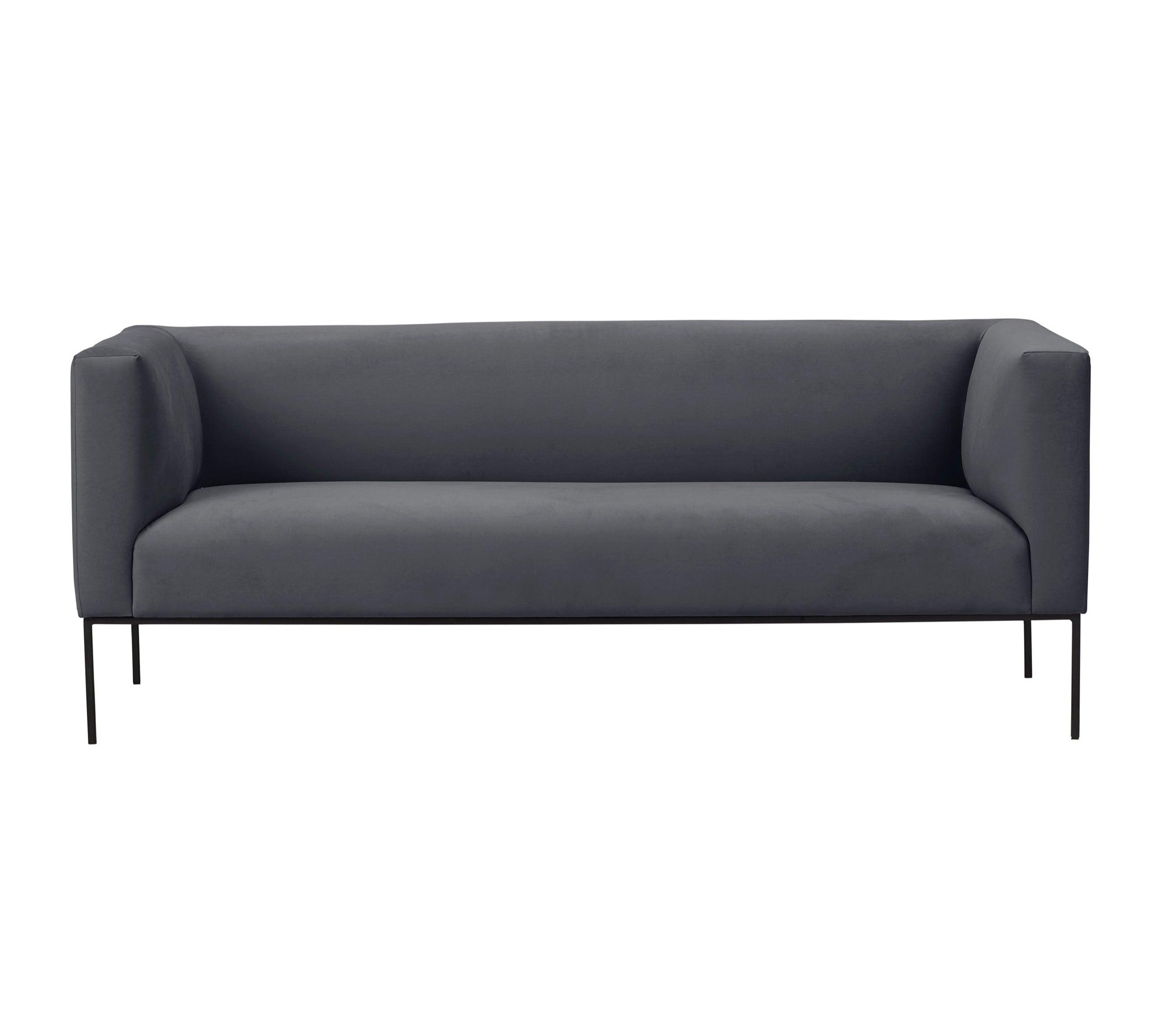 Velvet Sofa, "Neptune", 3 Seats, 195x79x76
 ,Dark Grey,Black Metal Frame, Windsor & Co, Eye on Design