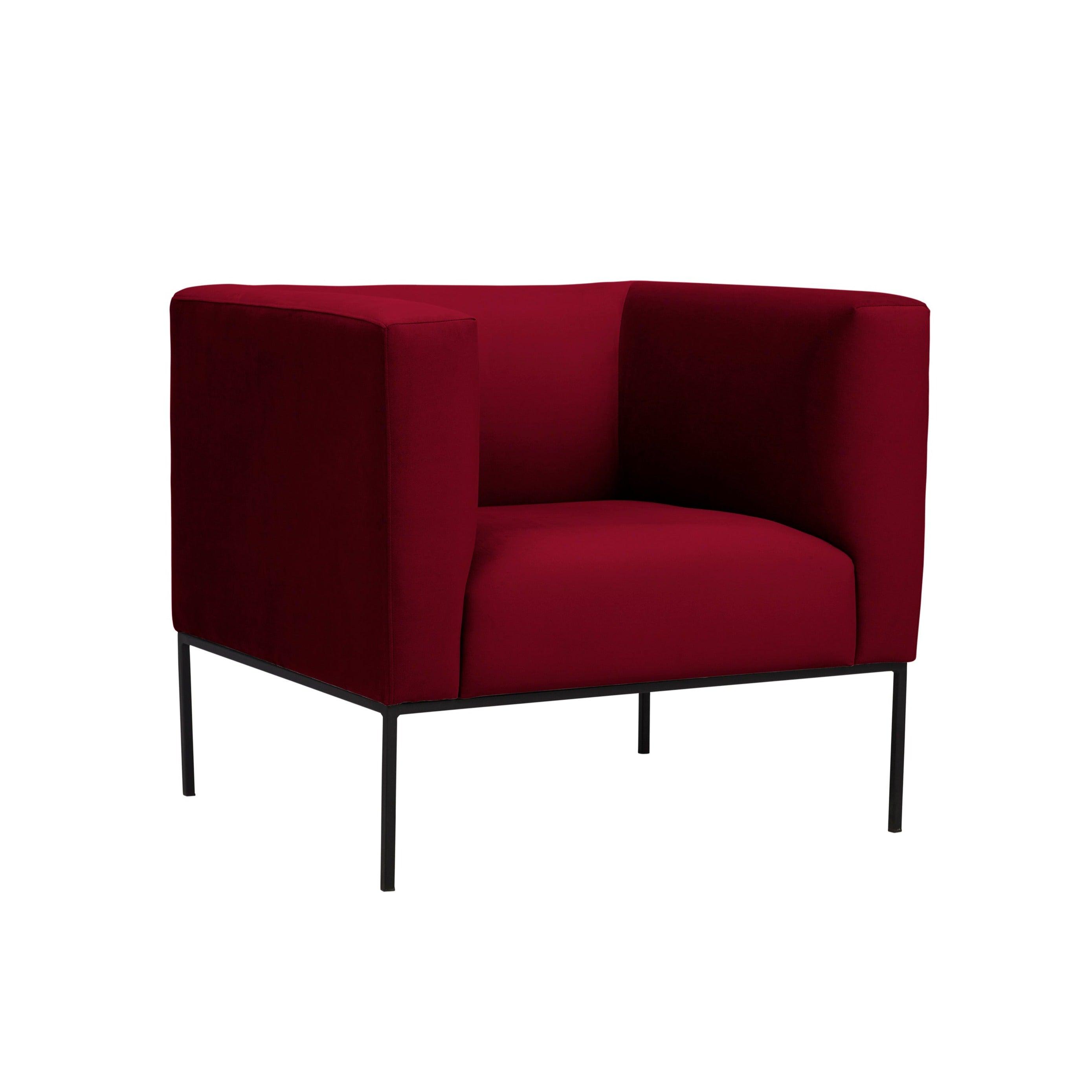 Velvet Armchair, "Neptune", 1 Seat, 85x79x76
 ,Red,Black Metal Frame, Windsor & Co, Eye on Design