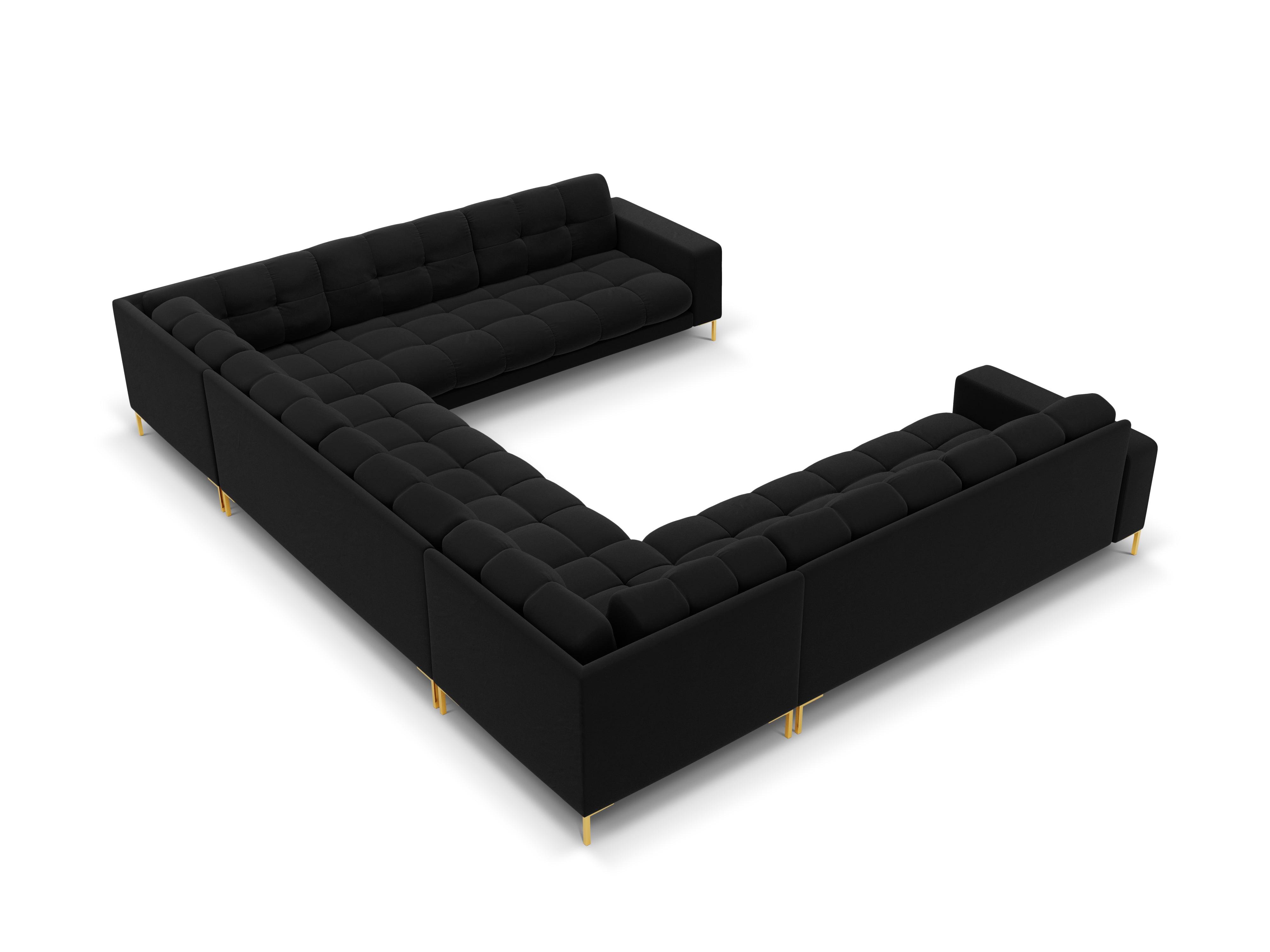 Panoramic velvet sofa 9-seater BALI black with gold base - Eye on Design