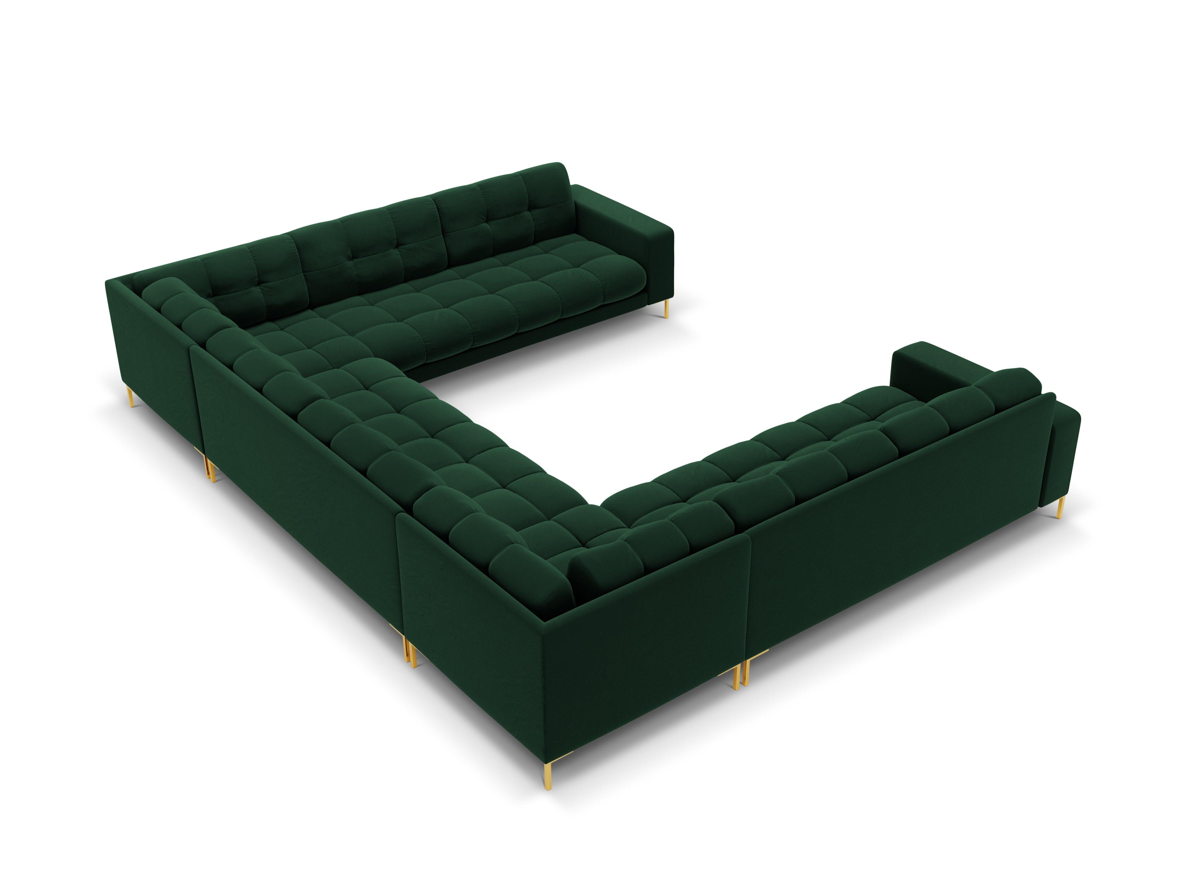 Panoramic velvet sofa 9-seater BALI bottle green with gold base - Eye on Design