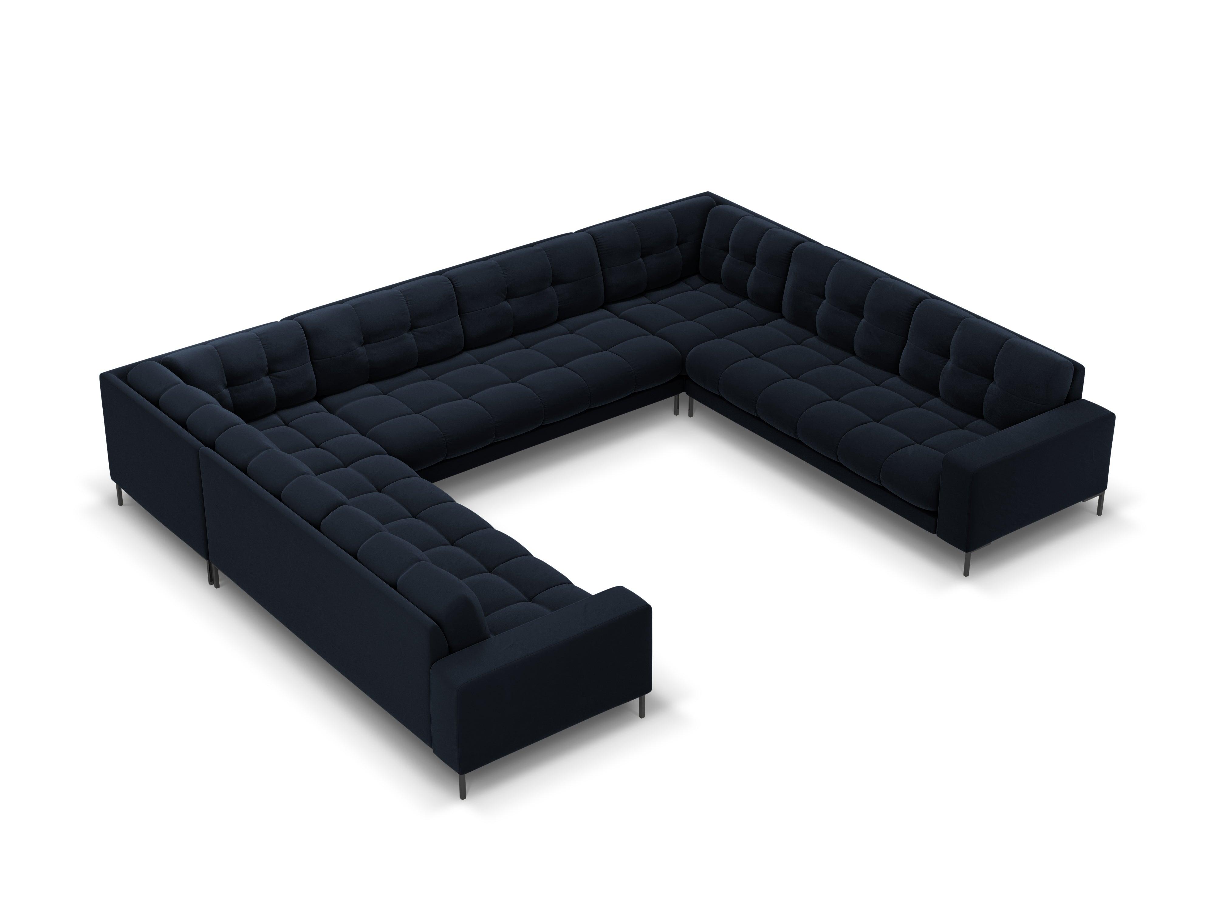 Panoramic velvet sofa 9-seater BALI dark blue with black base - Eye on Design